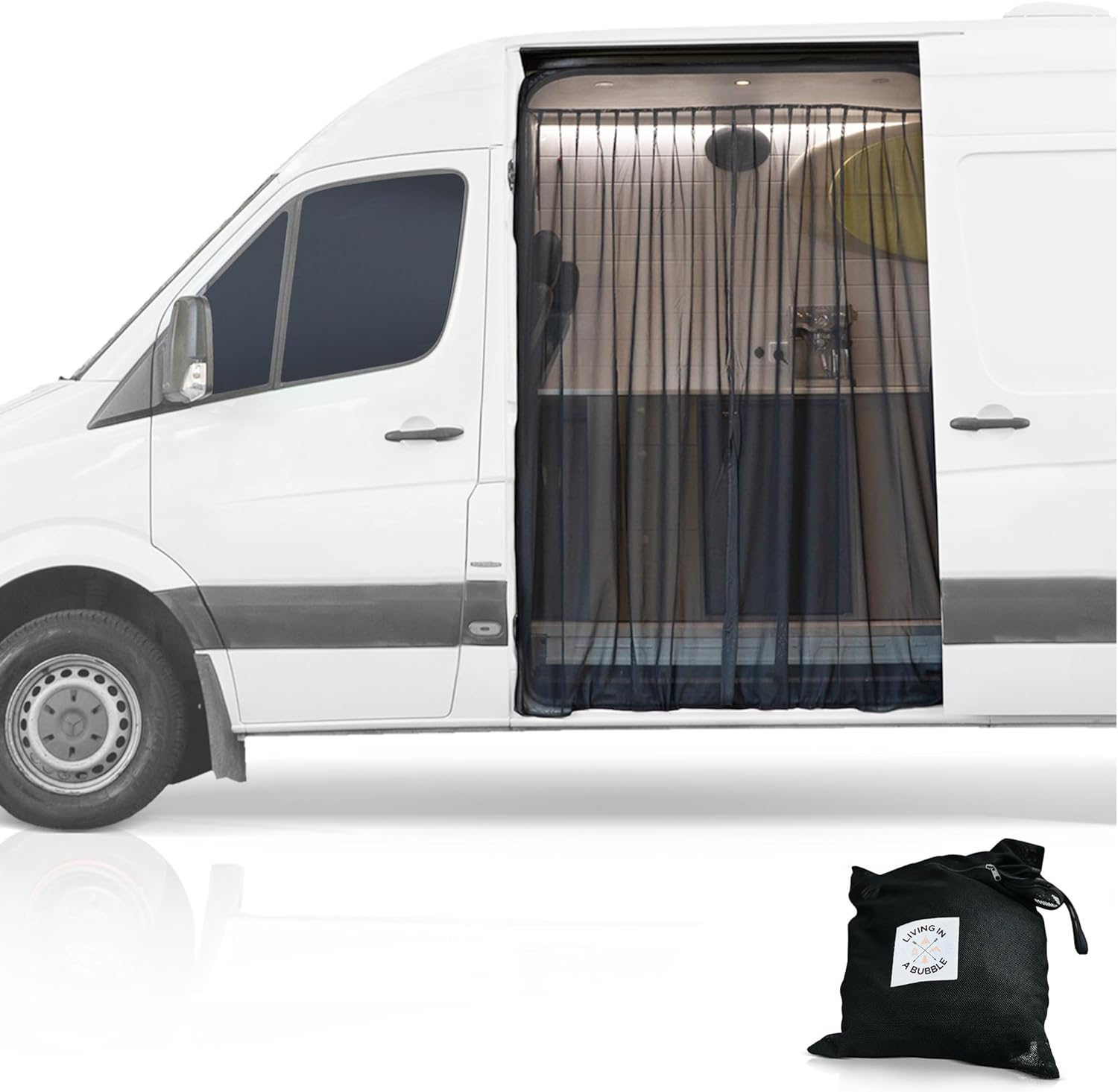 Living in a Bubble Van Bug Screen for Mercedes-Benz Sprinter Mid/High Roof and Other Campervans, Universal Size Sliding Door Flyscreen Mosquito Net, Center Magnetic Closure image number 4