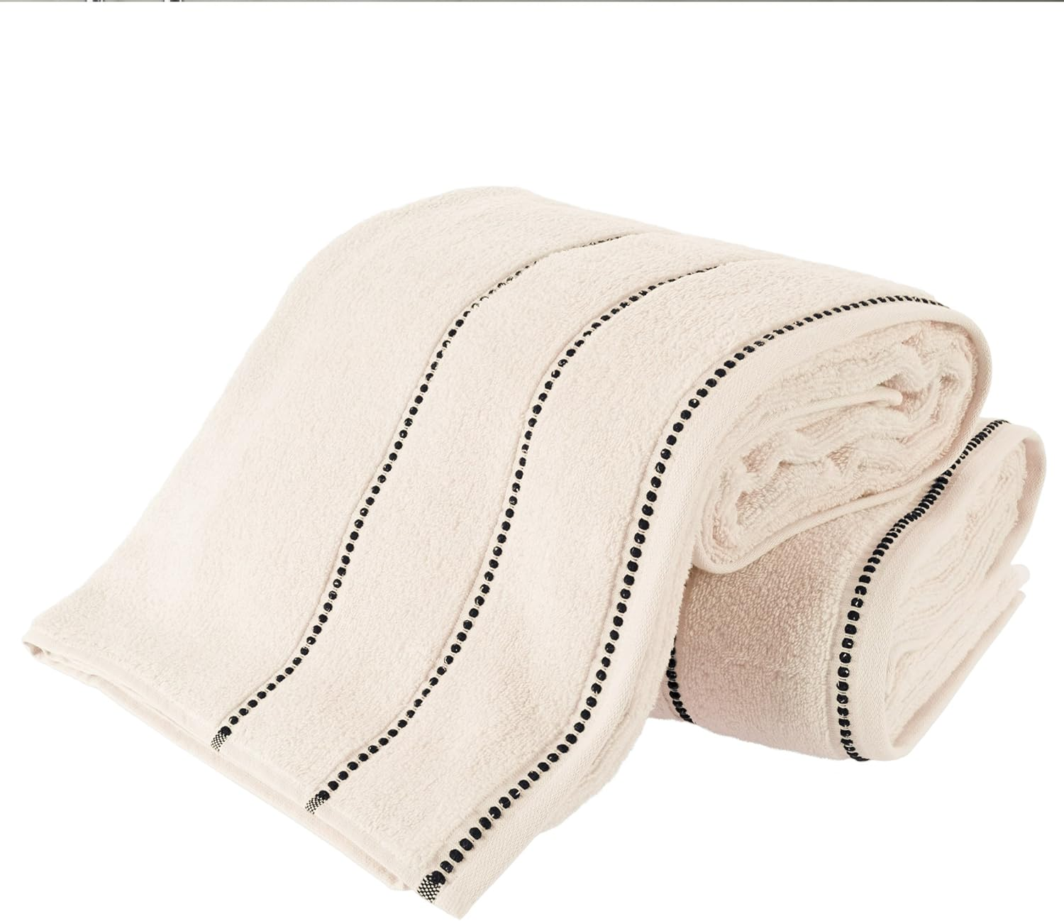 Luxury Cotton Towel Set- 2 Piece Bath Sheet Set Made from 100% Zero Twist Cotton- Quick Dry, Soft and Absorbent by Bedford Home (White/Black)