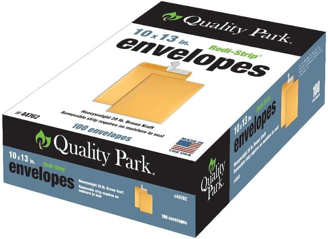 Quality Park 10 X 13 Catalog Envelopes with Self Seal Closure, 28 Lb Brown Kraft, Great Option for Mailing, Storage and Organizing, 100 per Box (44762)