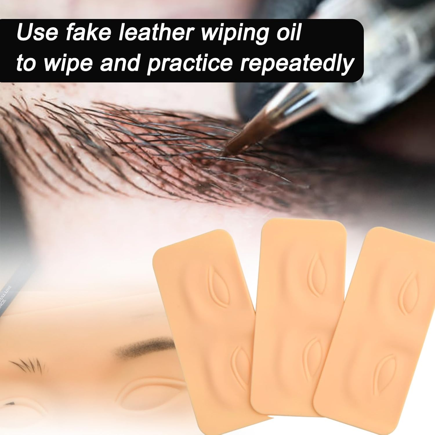 10Pcs Eyebrow Practice Skins, 3D Permanent Makeup Silicone Fake Skin, Microblading Supplies No Ink Tattoo Practice Skin Kit for Tattoo Beginners and Experienced Artists image number 2