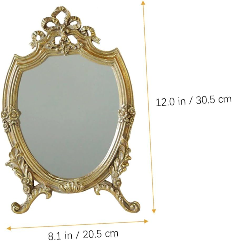 COMPUKAS Vintage Gold Makeup Mirror Wall Mounted or Free Standing Decorative Bathroom Mirror for Beauty Unique Design for Dressing Table and Bedroom image number 1
