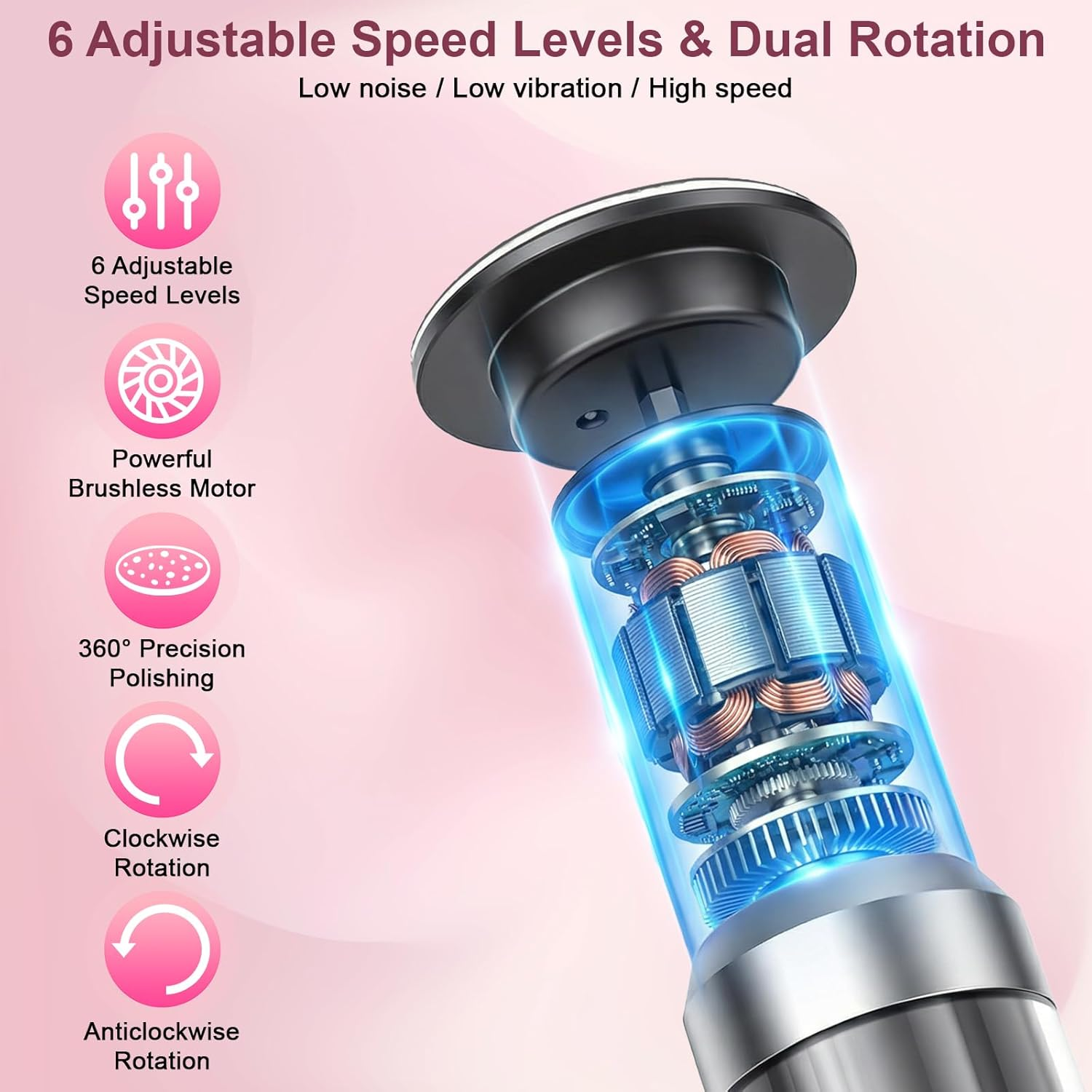 Glovios Electric Callus Remover with LED Display, 2 in 1 Professional Callus Remover Set with Foot Files and Nail Polisher, 6 Speeds, Foot Care Set for Dead Hard Skin image number 5