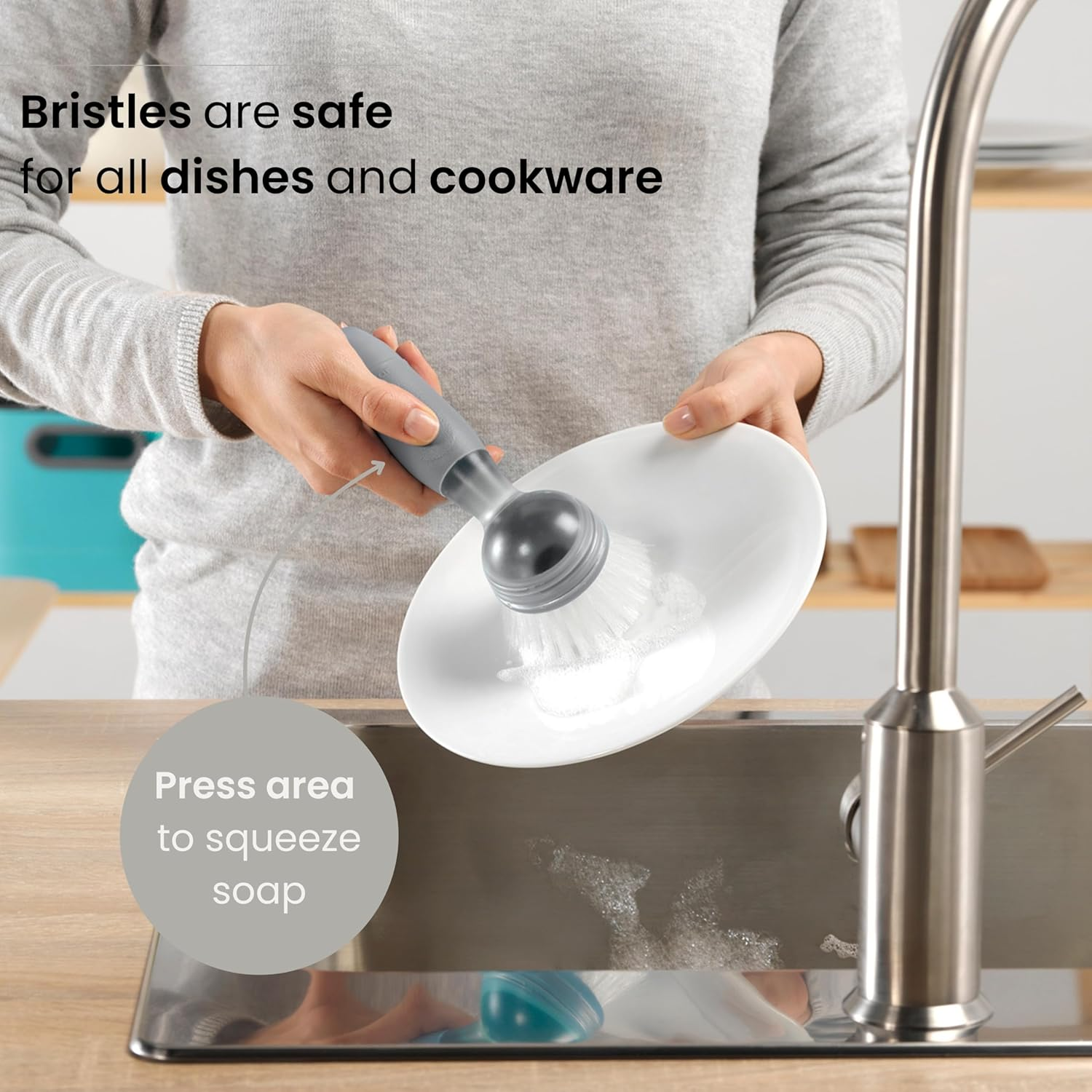 Vigar Rengo Soap Dispensing Dish Brush, Grey