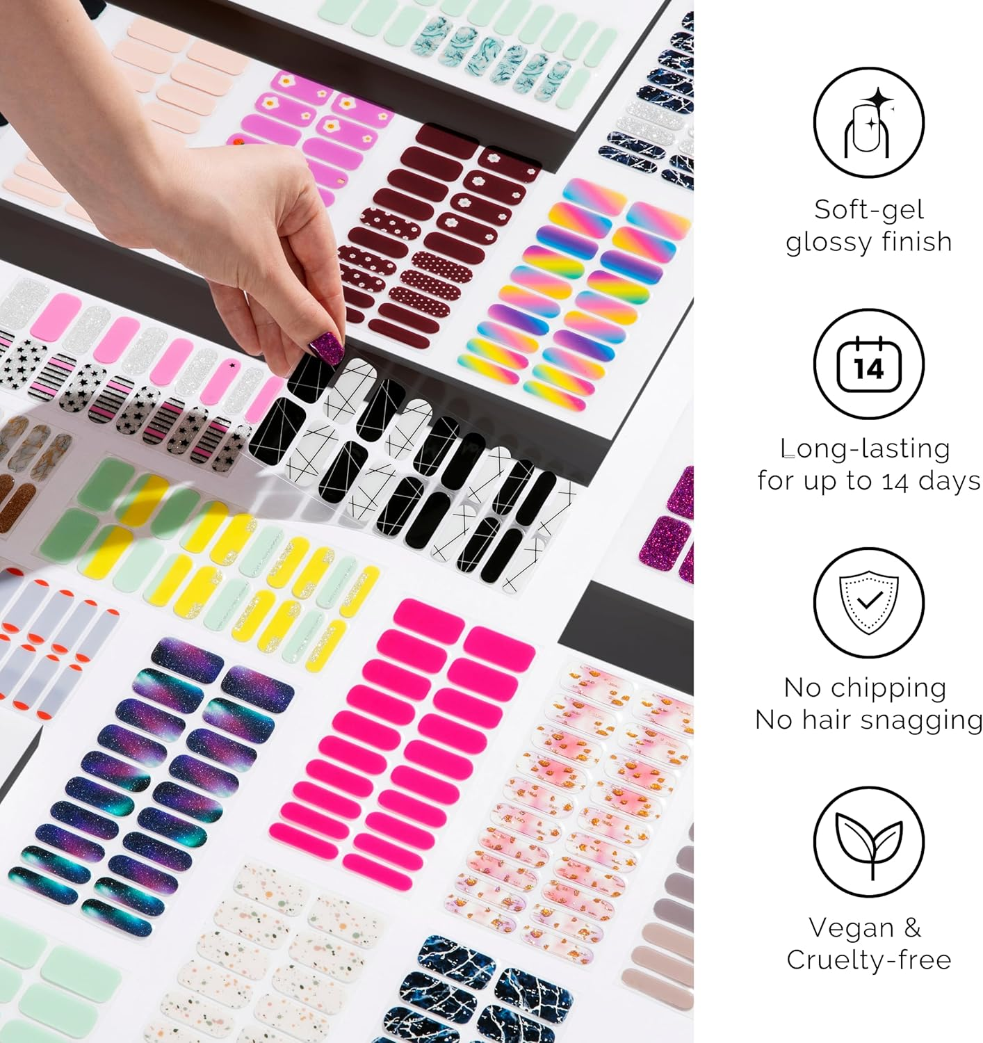 NAILOG Semi Cured Gel Nail Strips (20 Extra Long Stickers/Wraps) | Glossy & Long Lasting Soft Gel Finishing -Rosy Veil - Bicerin image number 5