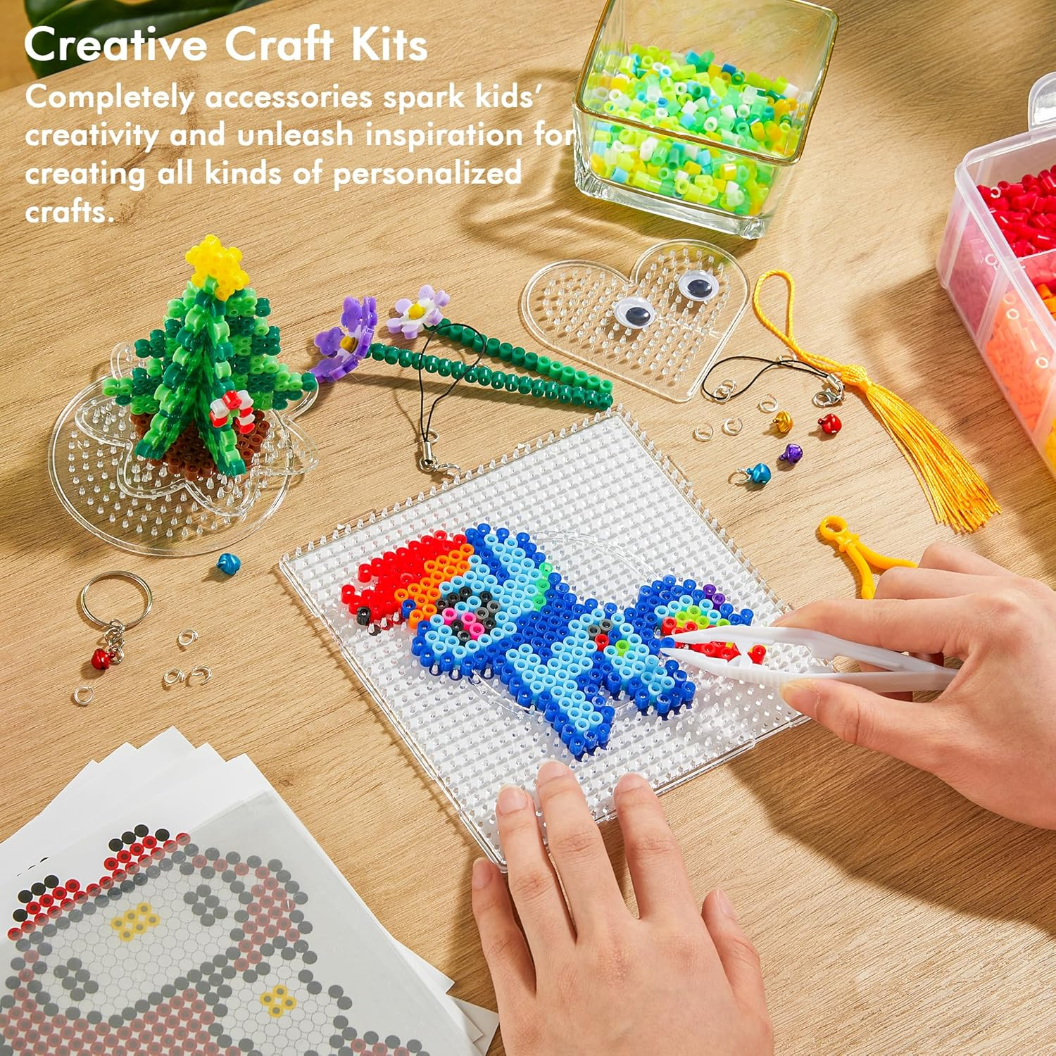 INSCRAFT Fuse Beads, 21,000 Pcs Fuse Beads Kit 22 Colors 5MM for Kids, Including 8 Ironing Paper,48 Patterns, 4 Pegboards, Tweezers, Beads Compatible Kit image number 3