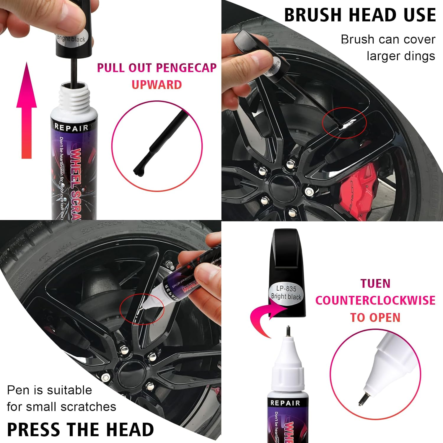 Gloss Black Car Rim Touch up Paint, Quick and Easy Wheel Scratch Repair, Car Wheel Scratch Repair Touch up Paint Pen, Universal Color Black Wheel Paint image number 6