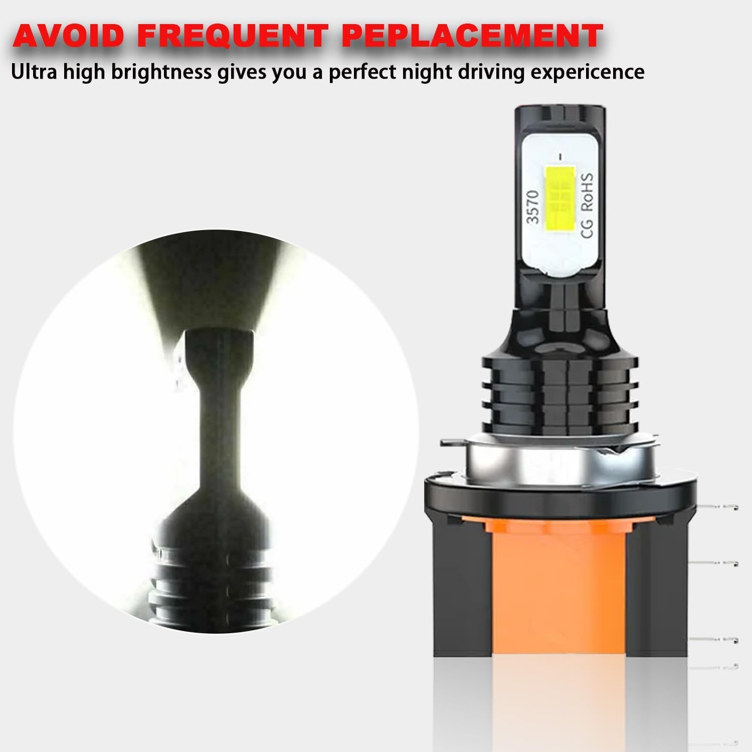 H15 LED Fog Light Bulbs, 6000K Bright Anti-Fog Lights, 3570-2SMD Chipsets Super Bright LED Bulbs Kits, Plug and Play Car LED Replacement Bulbs, Universal for Most Cars, Pack of 2 (H15) image number 1