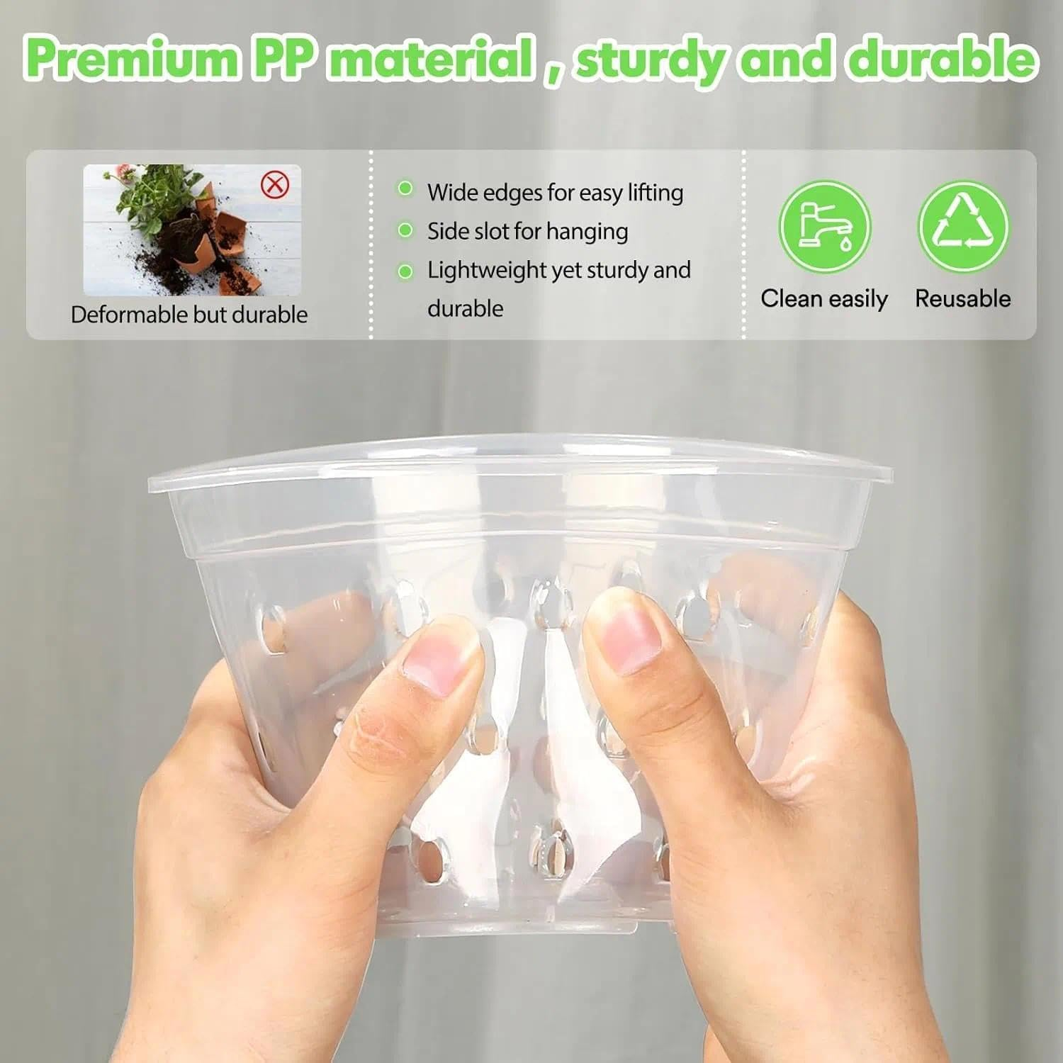 5 Inch Clear Orchid Pots with Drainage Holes for Optimal Ventilation and Repotting, 8 Pack Plastic Plant Pots for Indoor and Outdoor Use, Reusable and Durable - Mecus image number 4