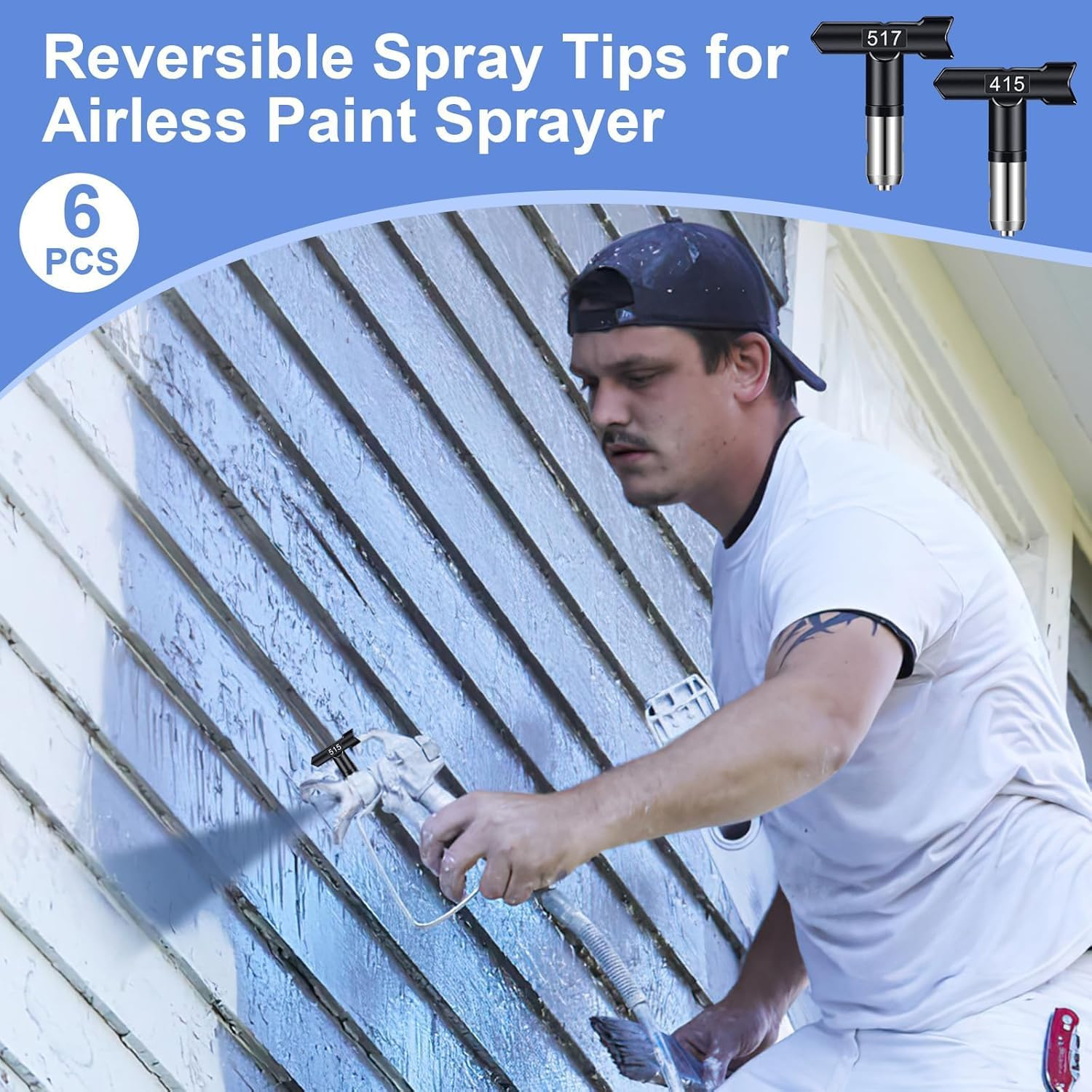 Spray Tips, 6Pcs Airless Paint Sprayer Tips Reversible Spray Tips for Airless Paint Sprayer Machine Spray Paint Nozzles for Airless Paint Spray Guns House Painting DIY (211 313 415 515 517 623) image number 5