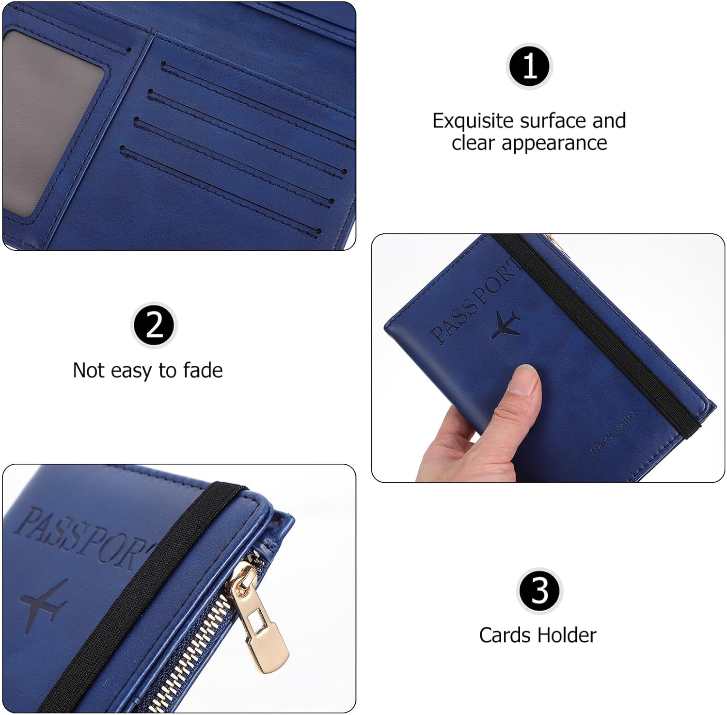 LIFKOME Pu Passport Cover RFID Blocking Cardholder Travel Document Holder Short Style Blue for Business and Leisure