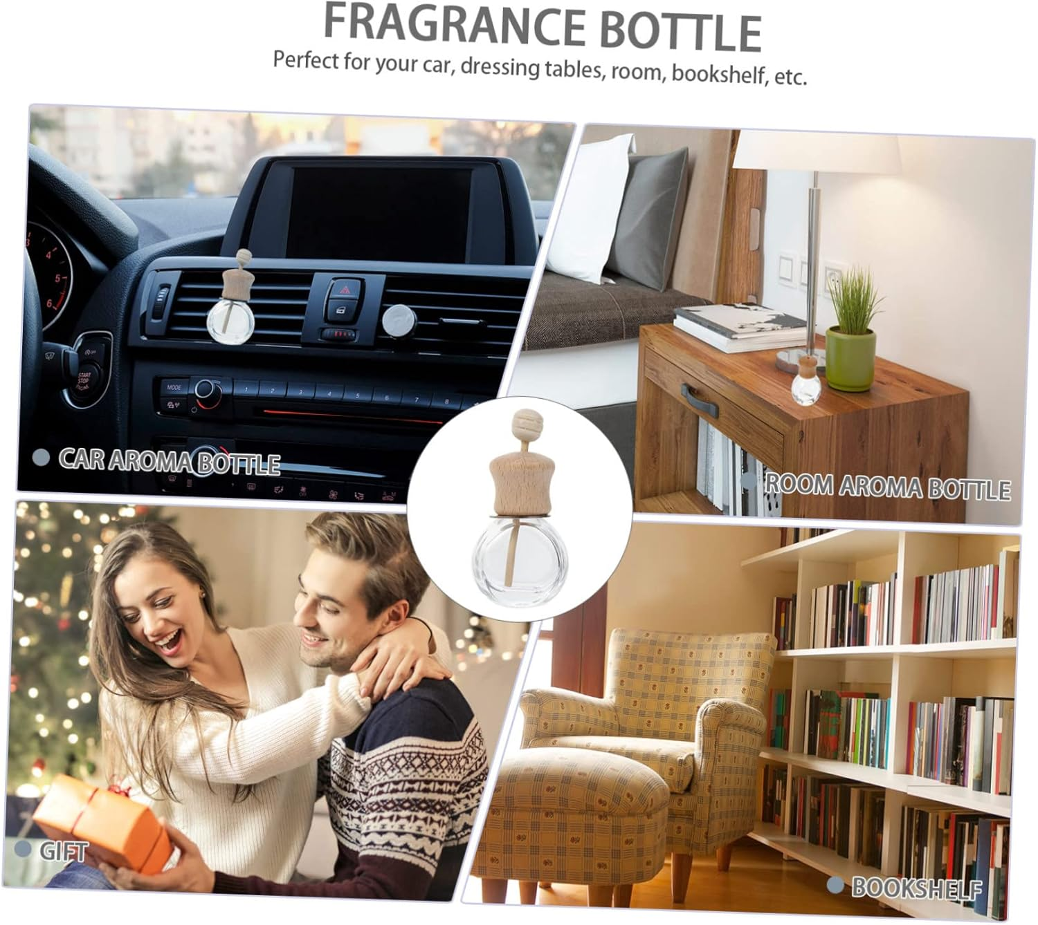 3Pcs Car Diffuser Bottles Essential Oil Aromatherapy Containers Wooden Lid Easy to Install for Refreshing Car Fragrance image number 3