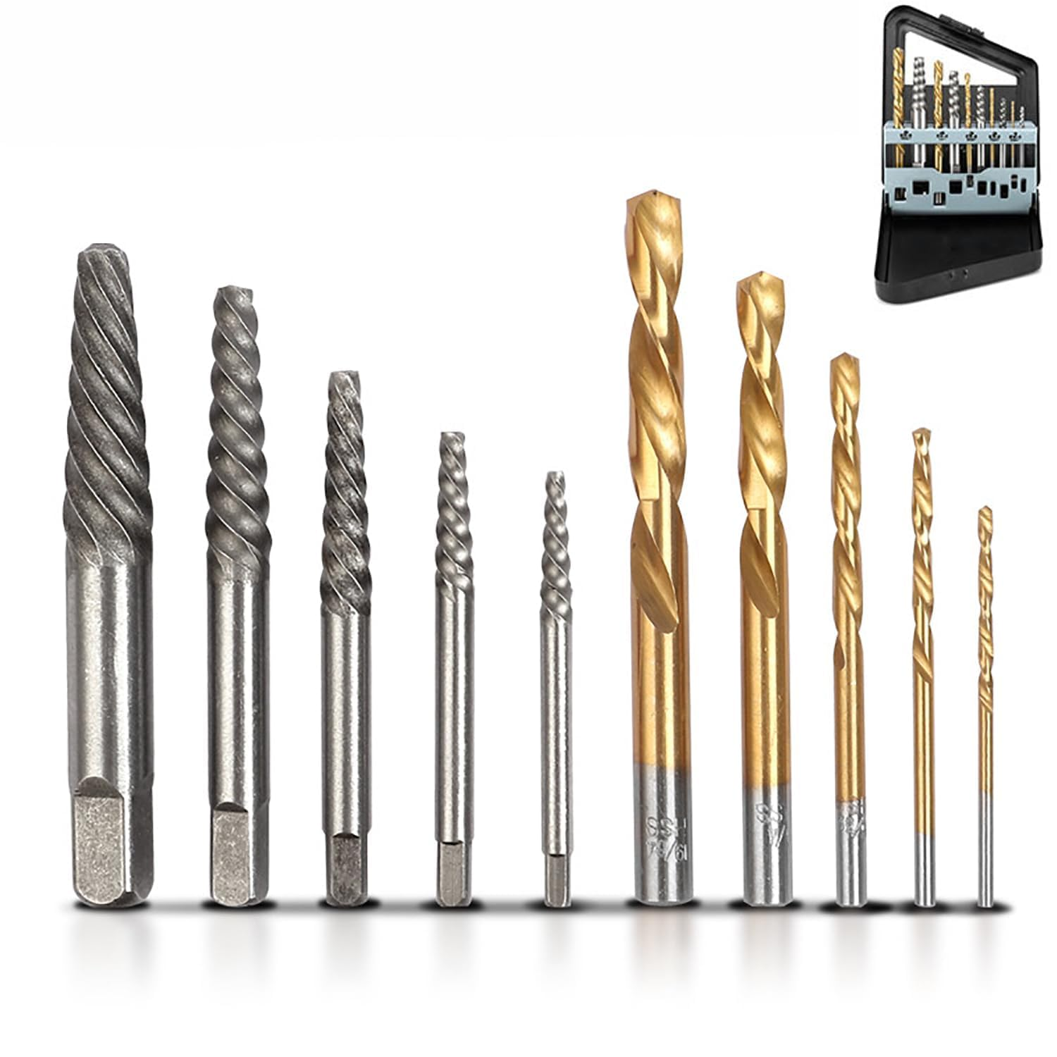 KEWAYO 10Pcs Screw Extractor and Left Hand Twist Drill Bit Set, HSS Steel Drill Bit, Reverse Drill Bit Extractor, for Removing Damaged Broken Screw and Bolt image number 4