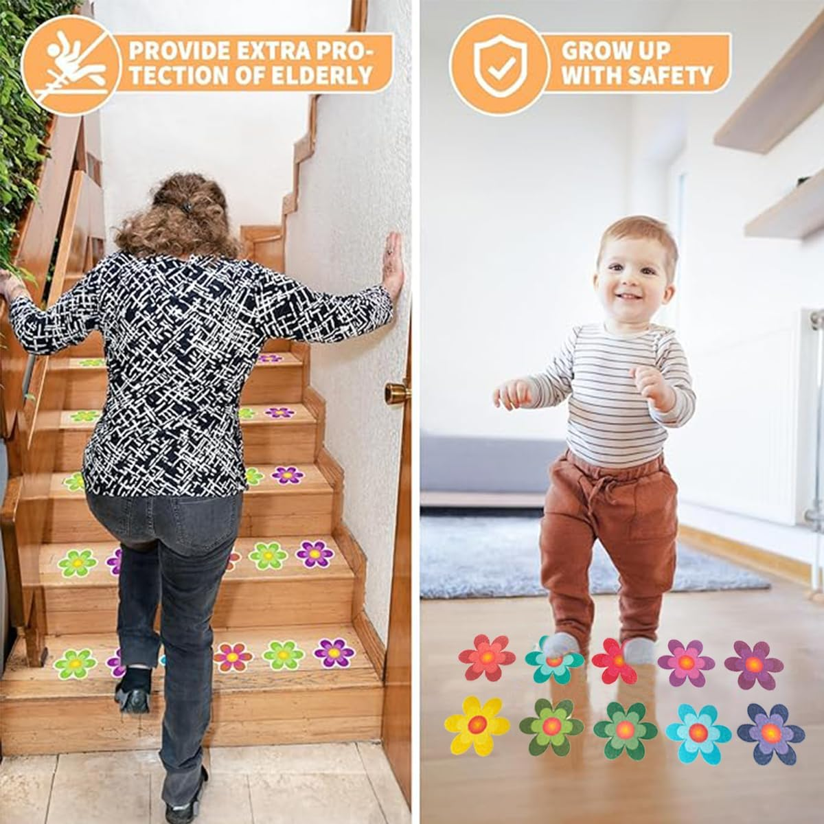 Non-Slip Bathtub Stickers, Floral Design, 10-Pack with Application Scraper (10) image number 2