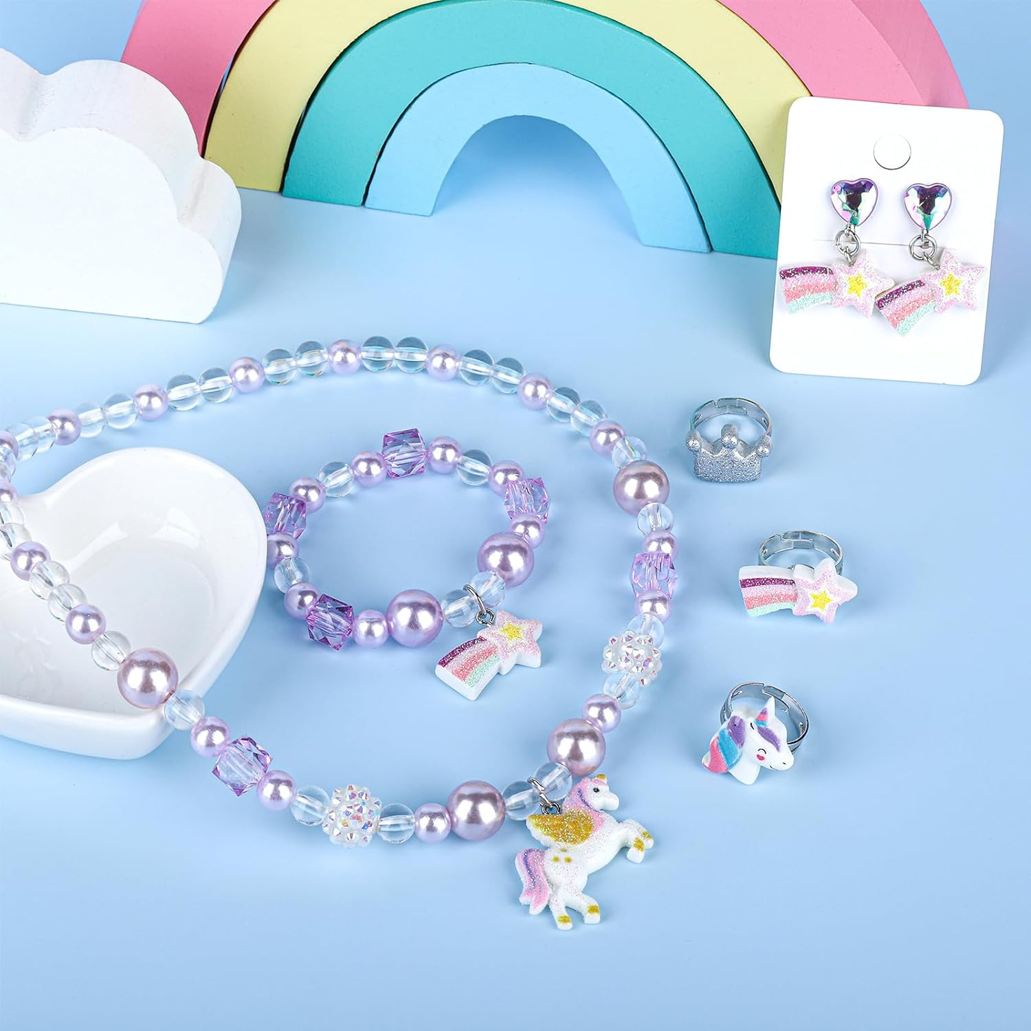 Niceup Unicorn Jewelry Gift Set for Little Girls, Princess Dress-Up Play Jewelry Toys with Purple Unicorn Purse Necklaces Bracelets Earrings Rings Hair Clips, Christmas Birthday Gift for Girls Age 4-7 image number 2