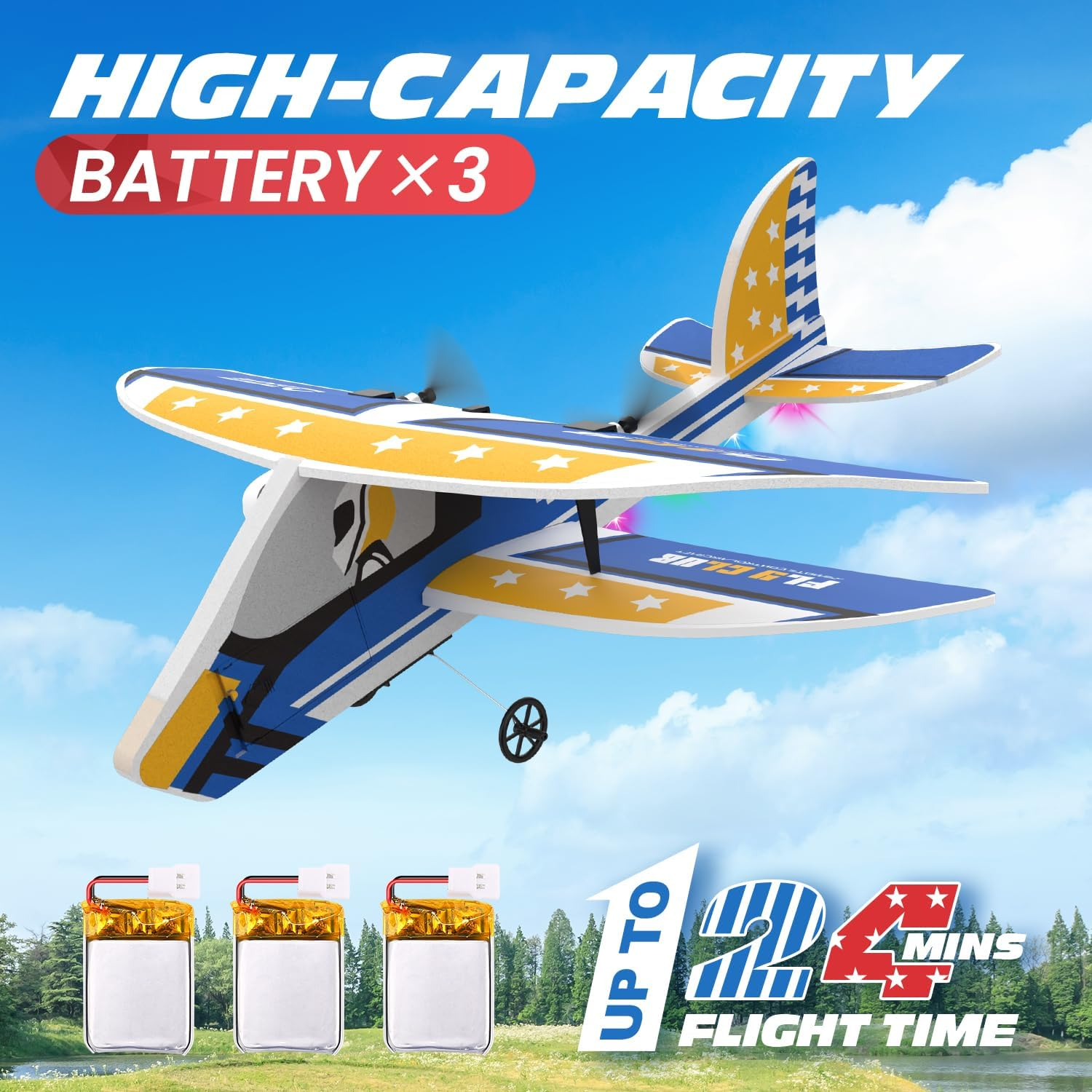 DEERC RC Plane, 2.4GHZ Remote Control Airplane W/ 3 Batteries & 6-Axis Gyro Stabilizer, 2CH RTF RC Glider Toy for Beginners Kids Boys Girls Adults - Red image number 3