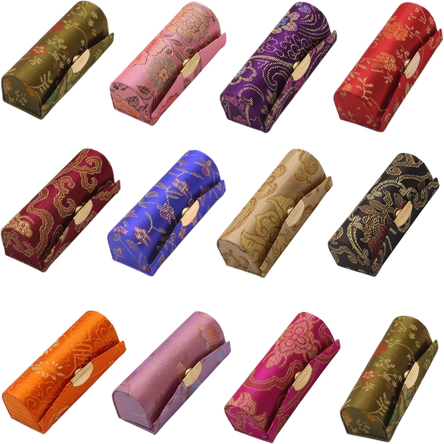 MIAO JIN Lipstick Case with Mirror Lipstick Holder Storage Box Mini Portable Floral Jewelry Cosmetic Case, Small Flower, 12PCS, 12Pcs