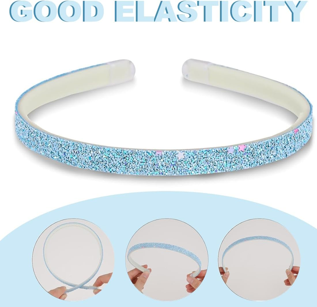 Pack of 5 Glitter Hair Bands Glitter Sequins Colourful Hair Accessory Plastic Non-Slip Glitter Confetti Rainbow Hair Bands with Teeth Sequins Coated Headbands for Little Girls image number 3