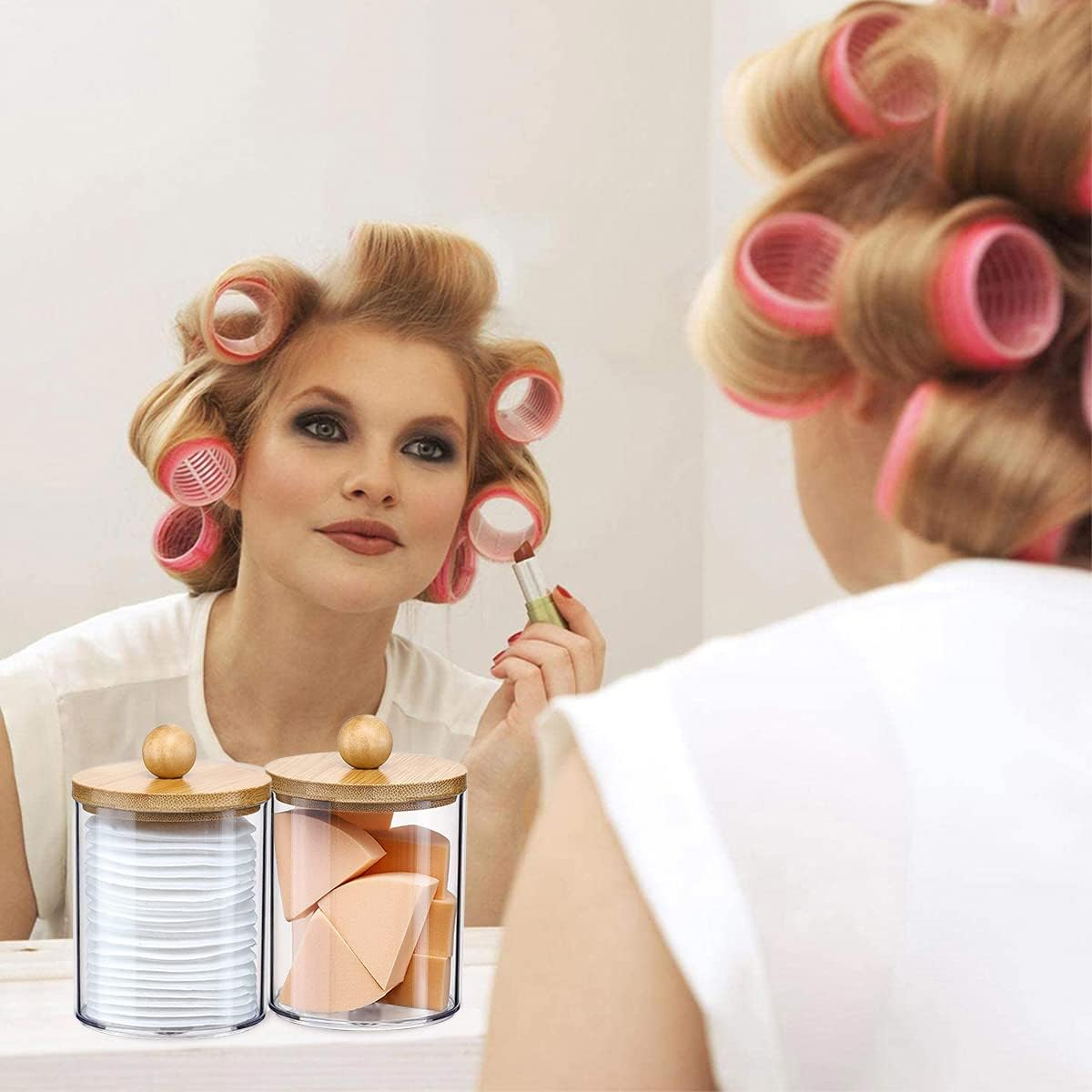 3Pcs Q-Tip Holder Dispenser, with Tray Cotton Swab Storage Dispenser, Bathroom Canisters Swab Ball Holder Dispenser for Makeup Cotton Swab image number 6