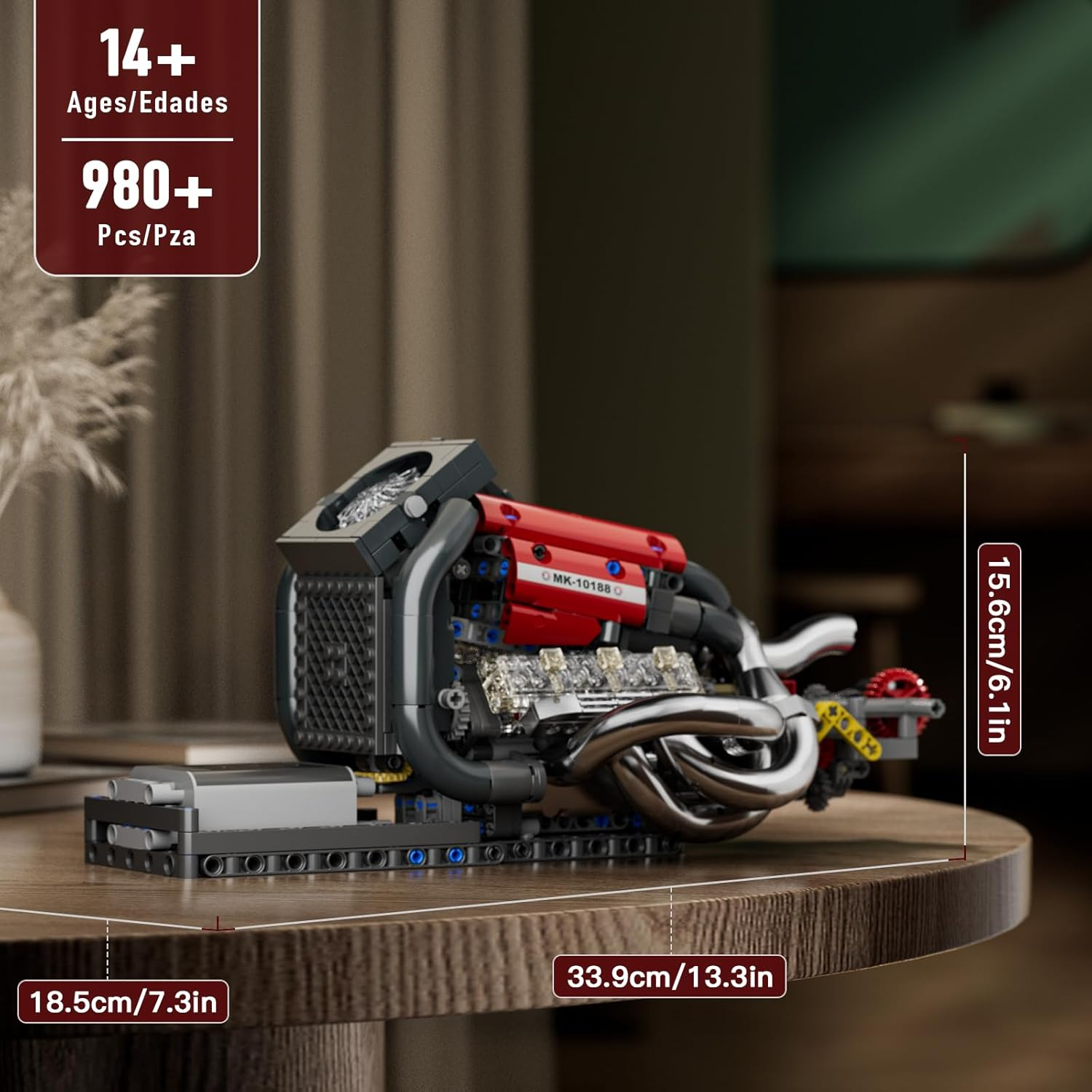 Mould King 10188 Technik Motor Kit STR13 Car Engine Building Blocks Engine Clamping Blocks Electric Drive with Manual Transmission Collectibles Gifts for Adults (980 Pieces)