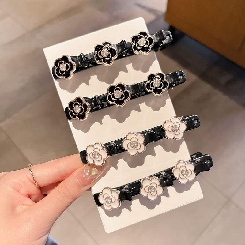 Pack of 2 Hair Clips with Crystal Flower Double Bang Hairstyle Hair Pin Clips with 3 Hair Clips Headband with Clips Hair Clips Hair Clips for Thick Hair for Women Girls Black image number 6