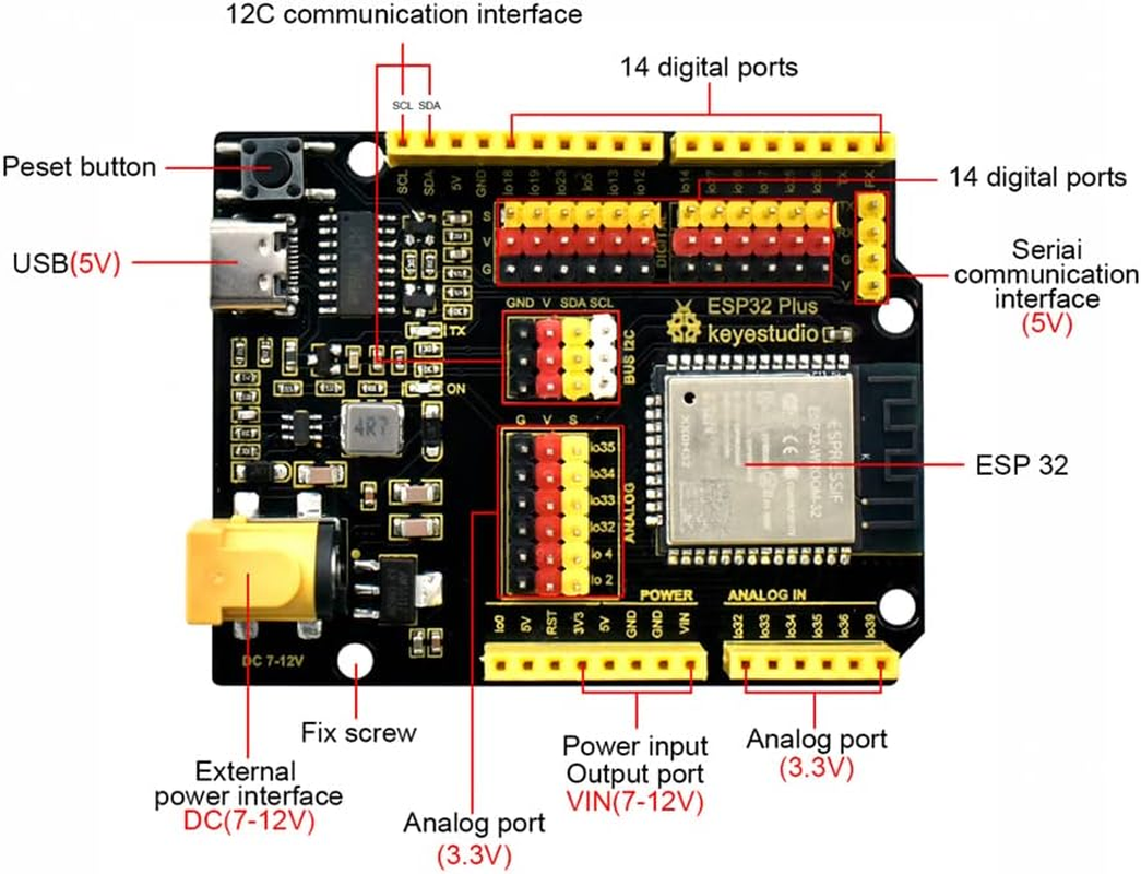 KEYESTUDIO ESP32 plus Development Board with USB Cable, Support Wifi and Bluetooth, Compatible with Arduino image number 6