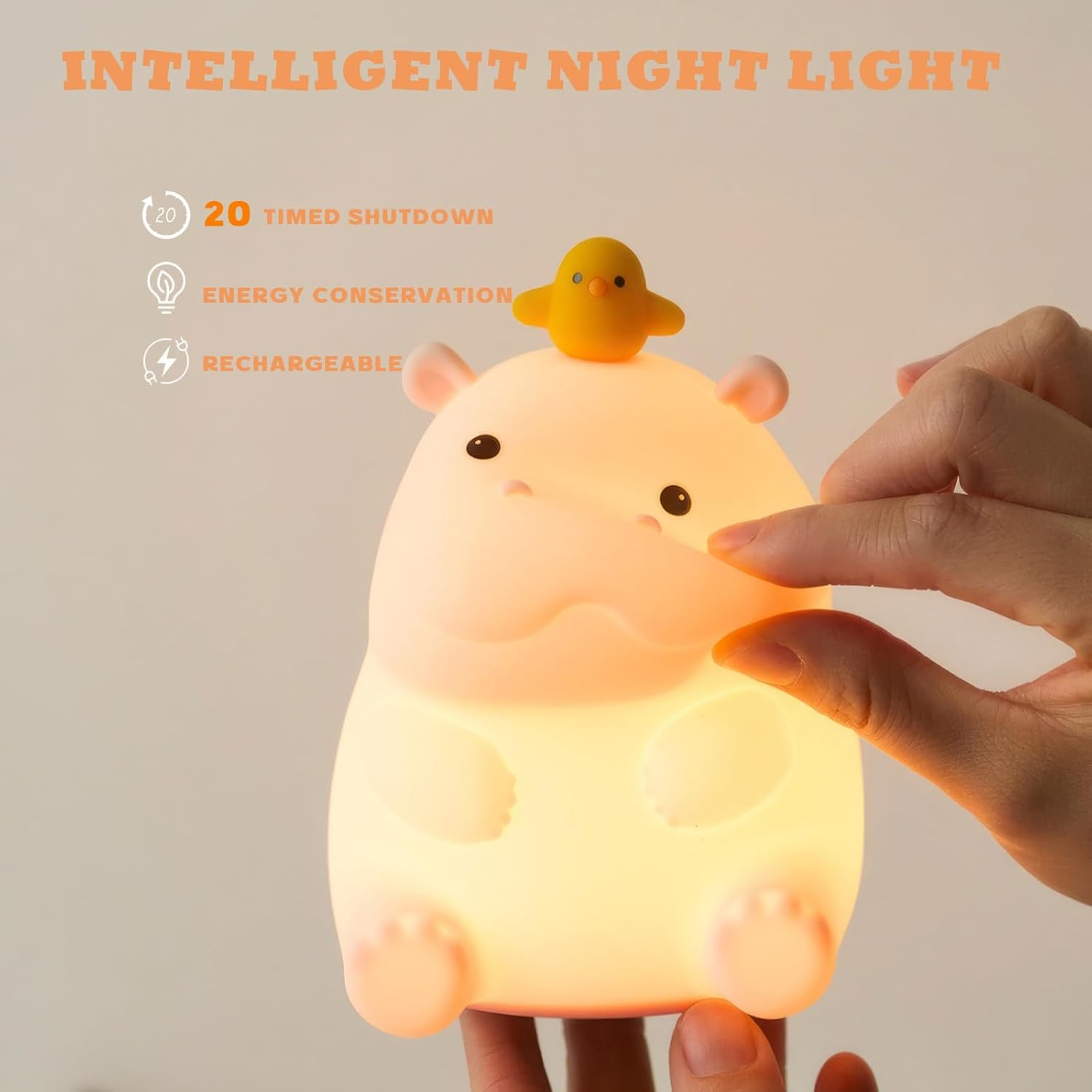 Hippo Night Light for Kids, Silicone Dimmable Touch Lamp with 2 Lighting Modes, USB Rechargeable Lamp for Bedroom Children'S Room, Portable LED Night Light for Christmas Birthday (Hippo) image number 4