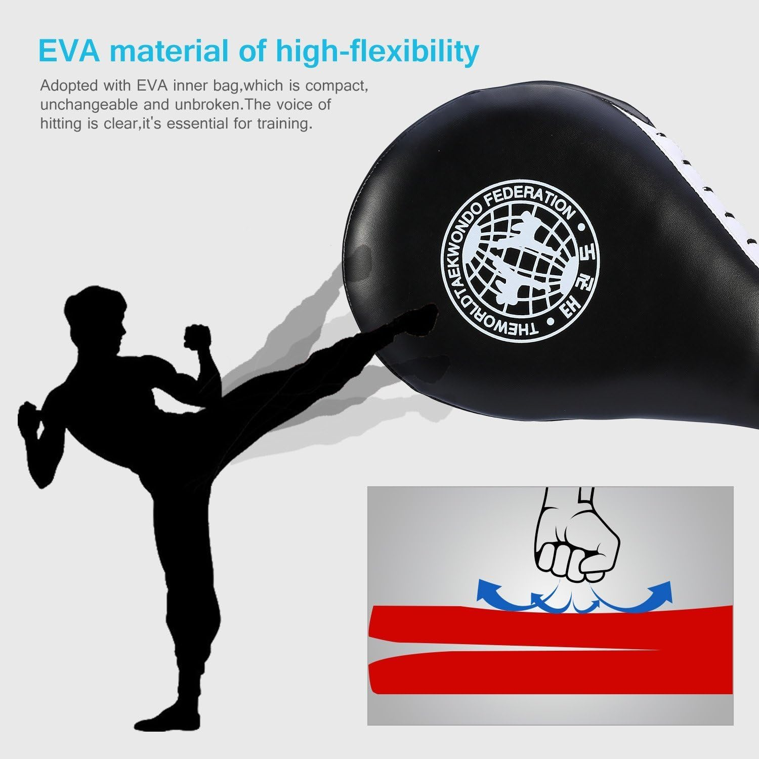 Taekwondo Double Kick Pad,Target Karate Kickboxing Training TKD Kicking Pad,Practice Kick Target Training Double Face Kick Foot Pad,Martial Arts Equipment Sporting Goods Paddle - Black image number 5