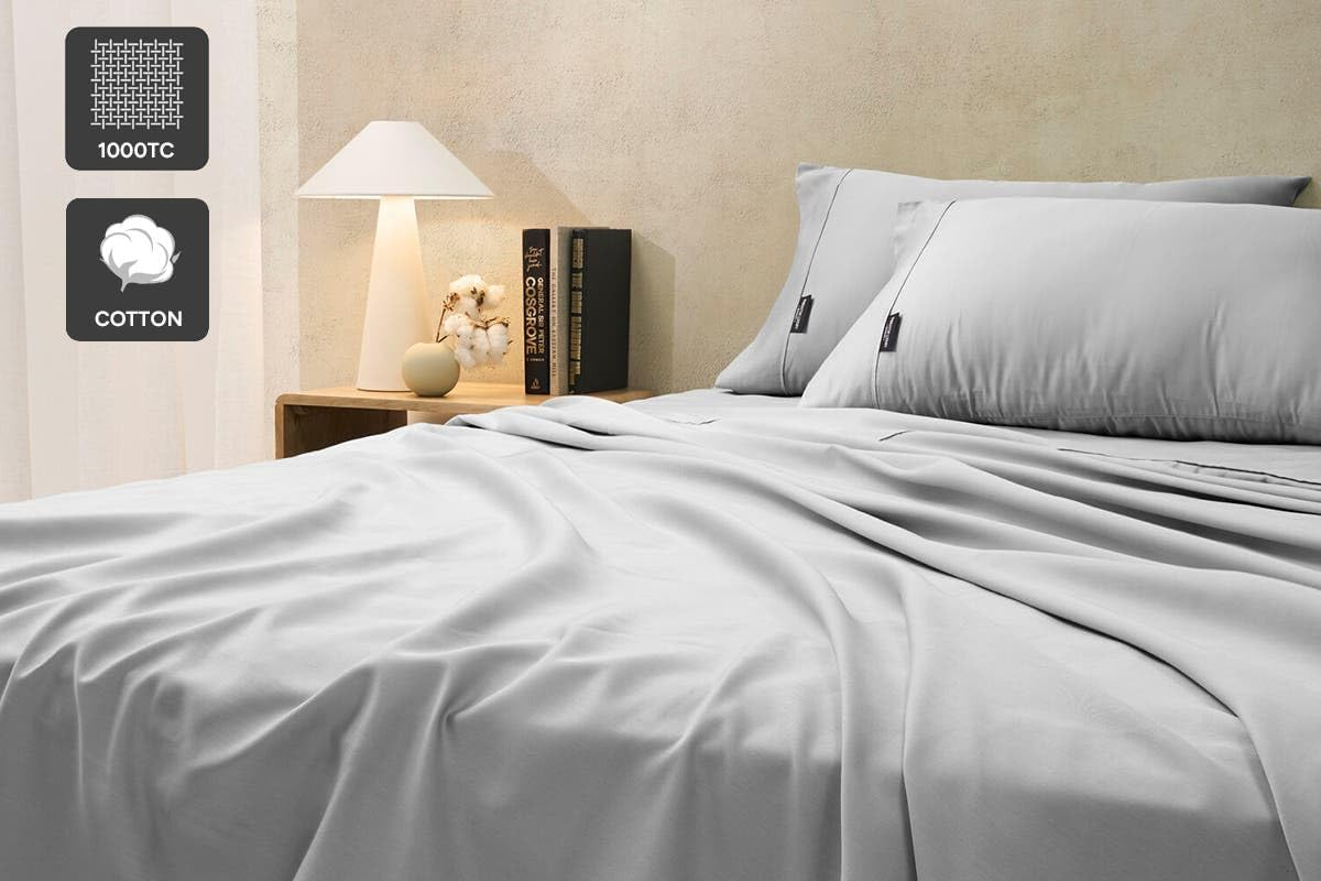 Sheraton Luxury 1000 TC Cotton Rich Sheet Set Queen Bed Dove Grey
