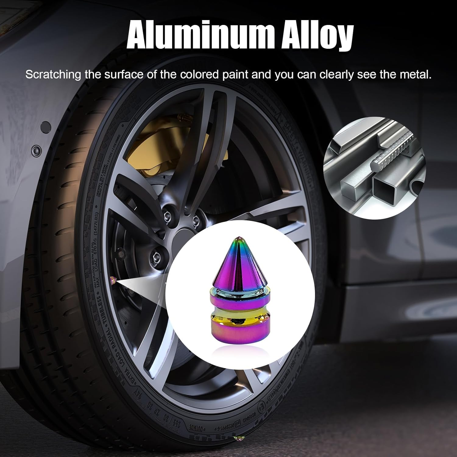 4 PCS Car Tire Valve Caps, Spiked Aluminum Alloy Tire Trim Accessories, Dustproof Tire Wheel Stem Covers, Universal Air Stem Cap for Auto, Trucks, Suvs, Bicycles and Motorcycles (Colorful) image number 1