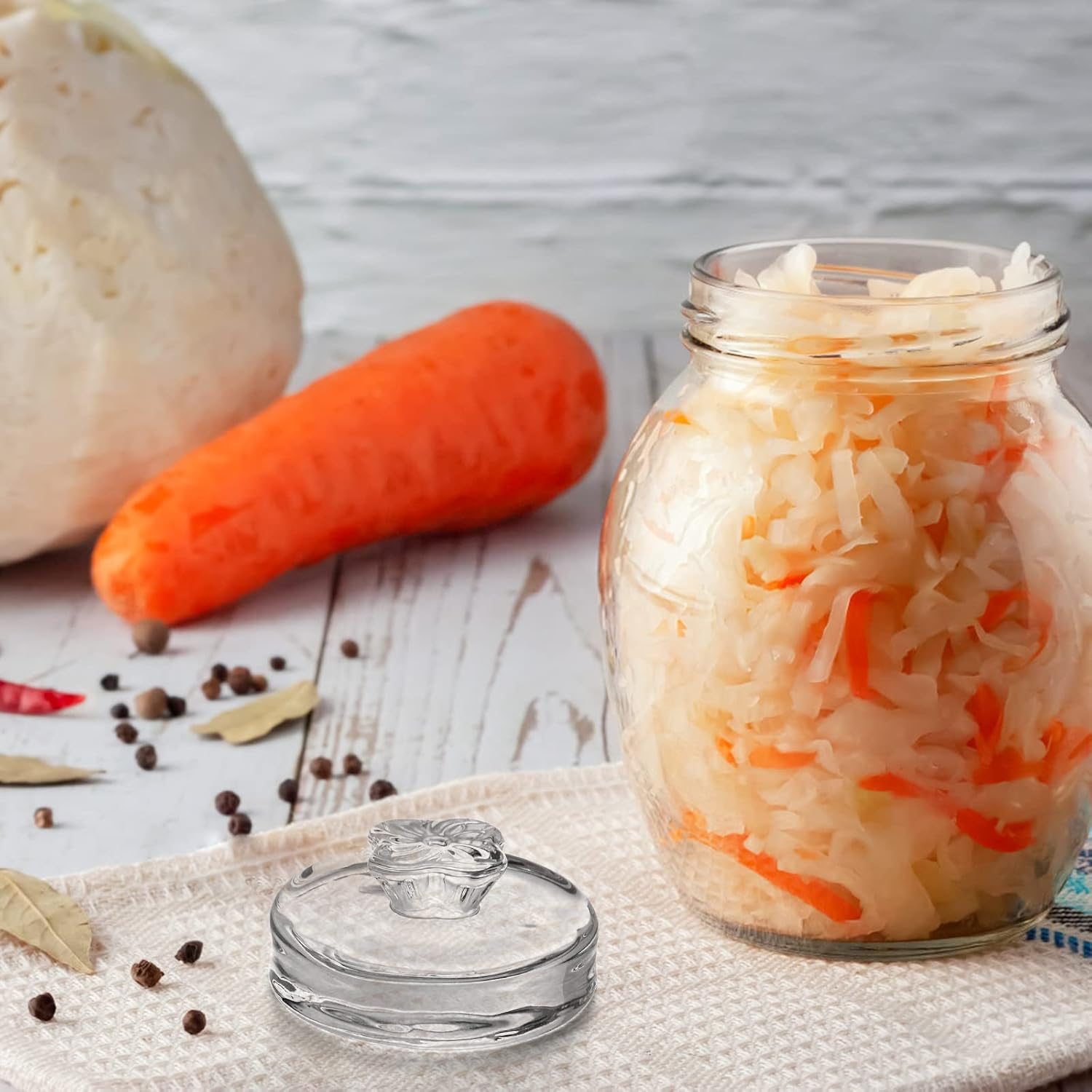 Okllen 9 Pack Glass Fermentation Glass Weights for Large Wide Mouth Mason Jars, Pickling Glass Weight with Easy Grip Handle, Dishwasher Safe image number 3