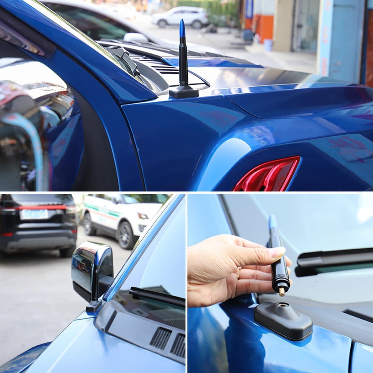 Car Short Antenna Mast, 5.5 Inch AM/FM Radio Reception Aluminum Antenna with 9 Screw Adapters and 2 Rubber Rings, Universal Vehicle Replacement Accessories for SUV, Truck, Pickup (Blue) - Blue image number 3