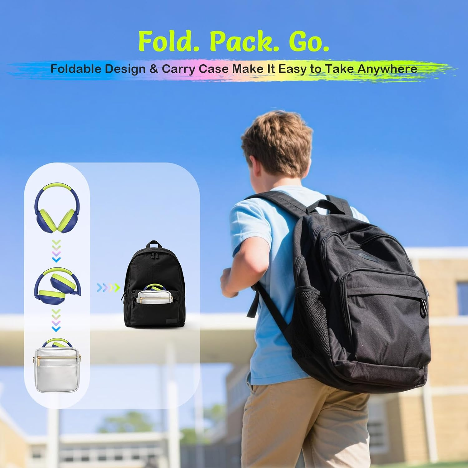 TONOSHARK Noise Cancelling Headphones for Kids, Kids Headphones Wireless, RGB LED Lights, Gaming Headset, 60H Playtime, Bluetooth 5.4, Built-In Microphone for Home/School-Includes Portable Case (Blue) image number 4