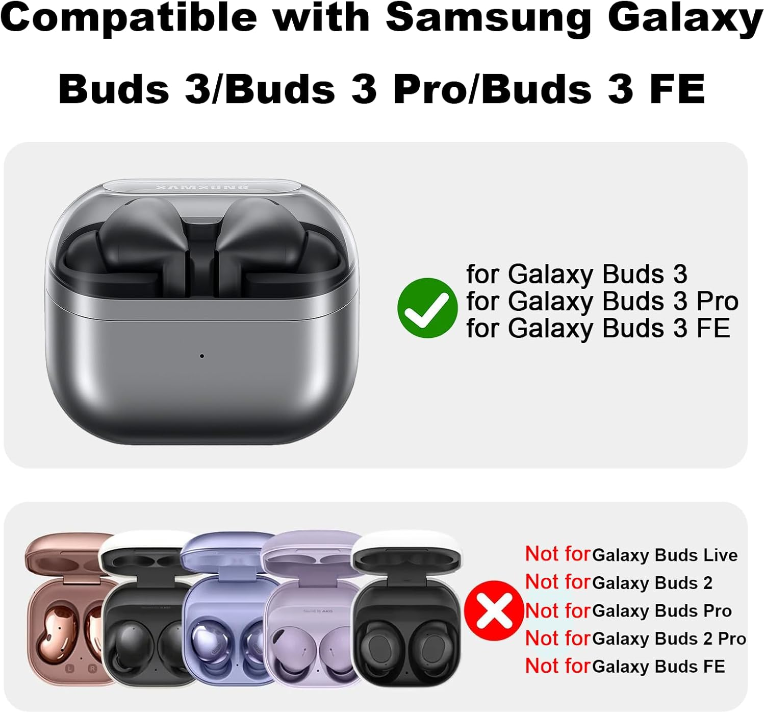 USTIYA Case for Samsung Galaxy Buds 3 Fe/Buds 3/3 Pro Protection Cover Full-Body Soft Silicone with Keychain Headphone Accessories (Black) - Black image number 2