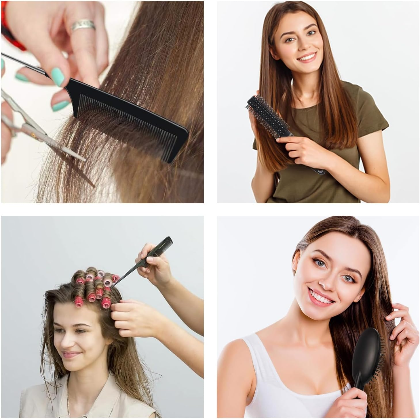 Hair Brush Set, 7-Piece Hair Brush Set, Anti-Static Massage Oval Comb, round Hair Brush, Ventilation Hair Brush, Detangling Brush, Paddle Brush for Women, Men, Children (Black) image number 3