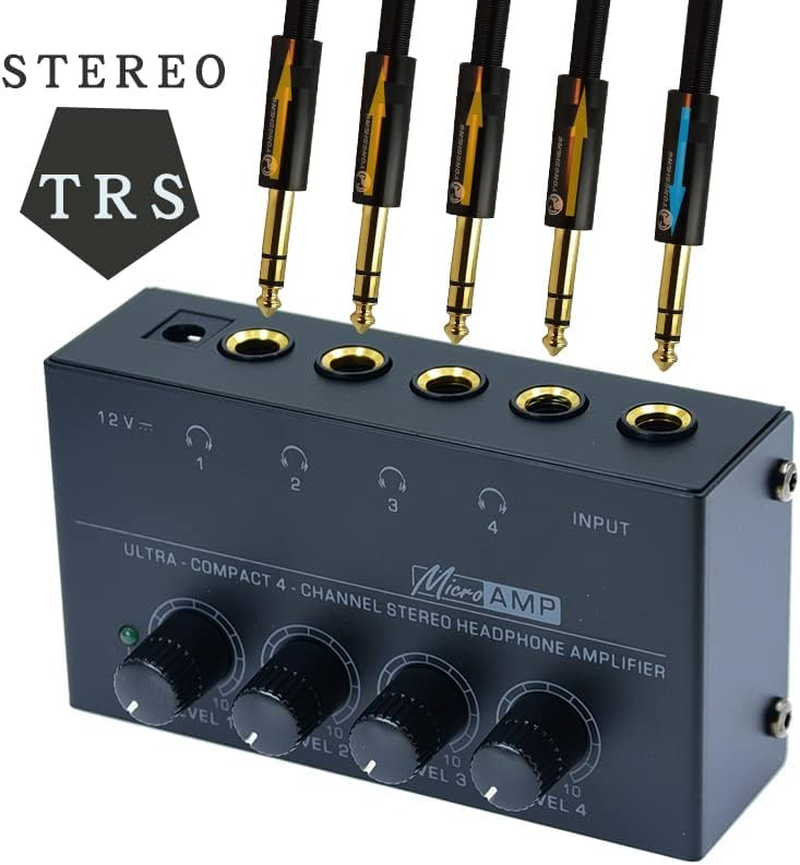 Stereo Input TRS Jack 1/4" in Splitter 4X Micro Amp 1 in 4 Out 1/4 Inch Headphone Amplifier 4 Channel Audio BOX (H400) image number 4