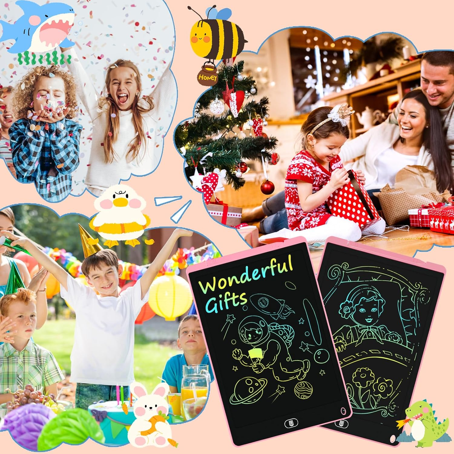 Electight 2 Pack LCD Writing Tablet for Kids, 12 Inch Colorful Doodle Board with Stylus, Eye Care Drawing Board with Lock/Delete FUNC, Portable Drawing Tablet for 3+ Years Old Boys Girls (Pink, Pink) image number 1