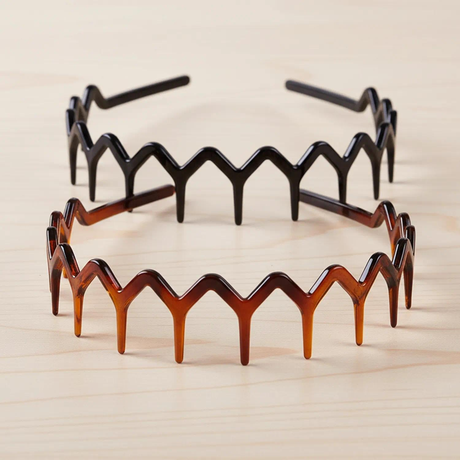 2PCS Plastic Zig Zag Headband Teeth Non-Slip Hair Band for Women and Men, Durable Black Hair Accessory Set - Fengea image number 1