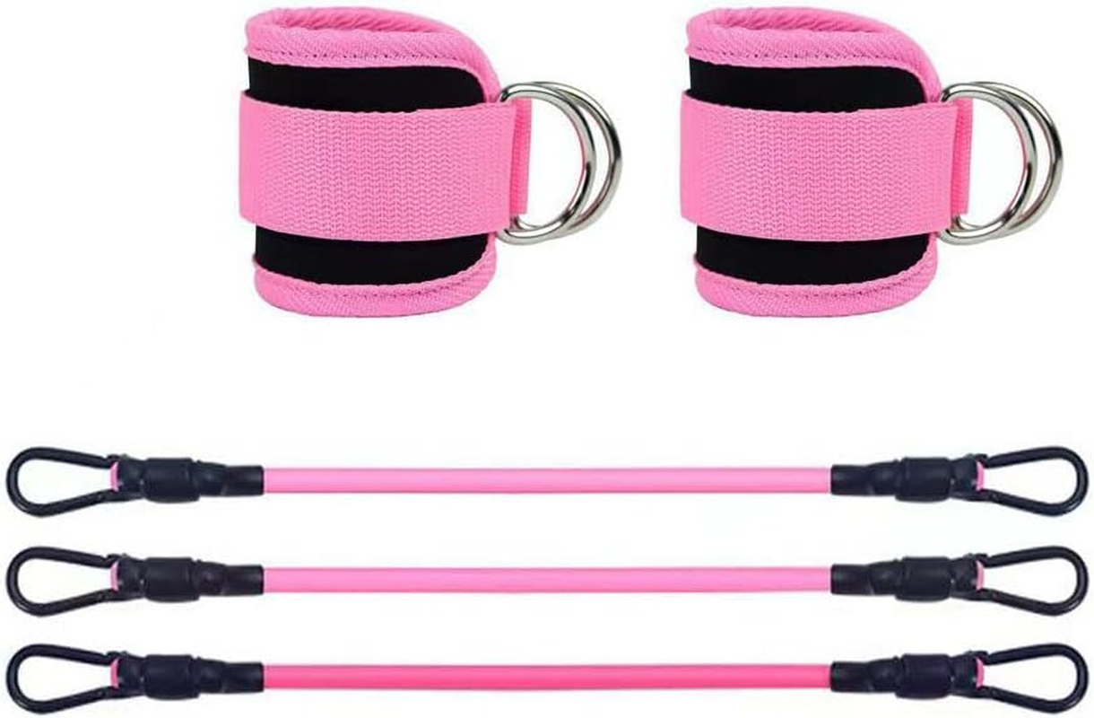 Ankle Strap with Exercise Bands for Leg Butt Training Workout Equipment, Ankle Resistance Bands with Cuffs, Ankle Band Fitness Equipment for Legs, Glutes,1Set.(Pink image number 4