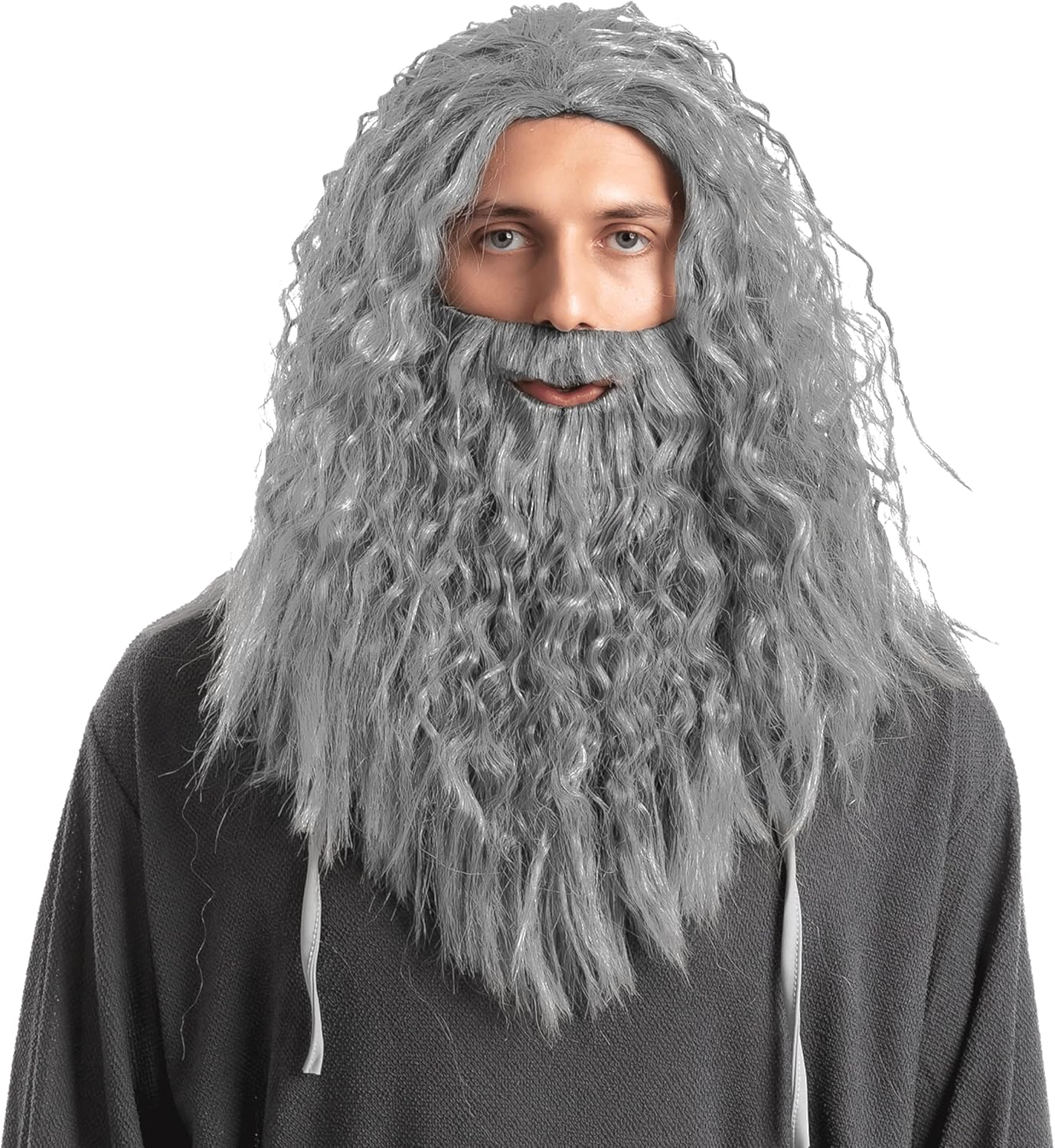 Spooktacular Creations Men'S Grey Wizard Wig with Beard Halloween Wig for Adults Cosplay Party Accessories