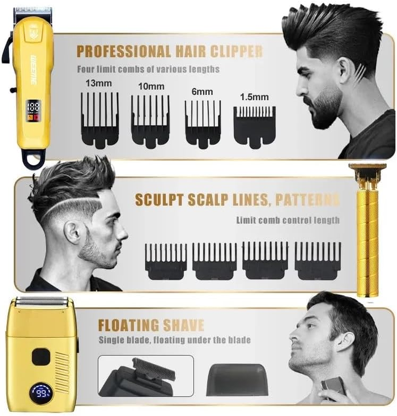 Pro Men Barber Set Hair Clippers Beard Trimmer Cordless Body Beard Shaver Trimme