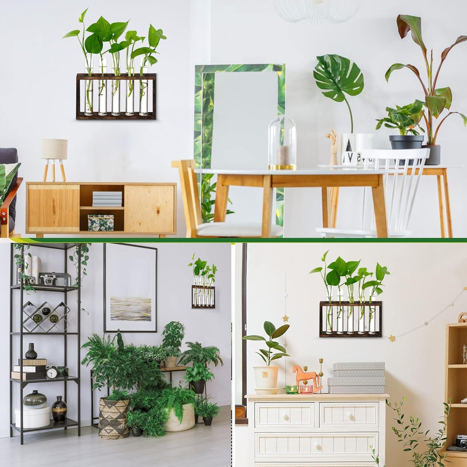 Hydroponic Plant Stand, Wall Hanging Test Tube Planter, Plant Terrarium with Wooden Stand and 5 Test Tubes, Tabletop Terrarium Planter for Home Office Decoration (Brown) image number 2