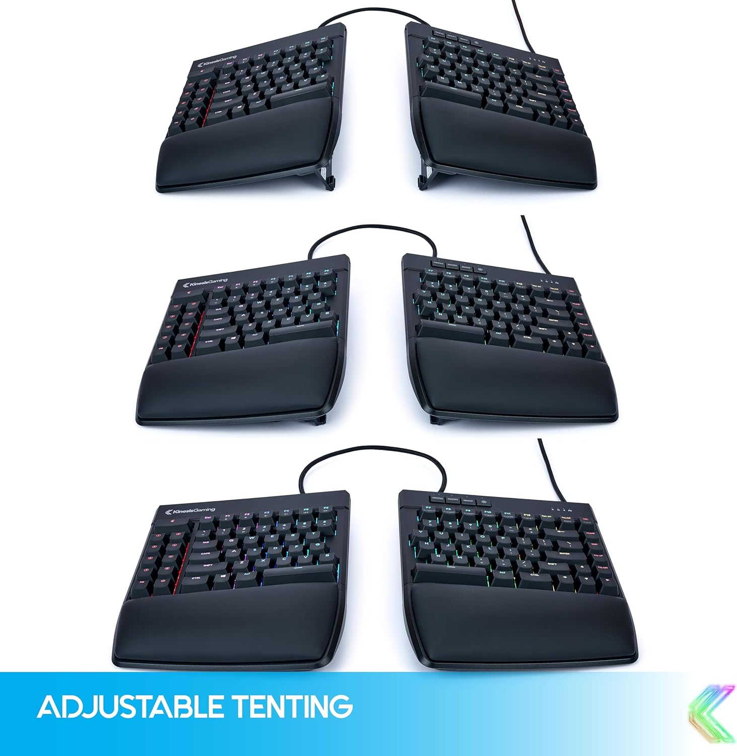KINESIS Freestyle Edge RGB plus Split Mechanical Keyboard | Hotswap Tactile Switches | RGB | Ergonomic | Lift Kit Included | Detachable Palm Support | Fully Programmable | Mac Keycaps Included image number 6