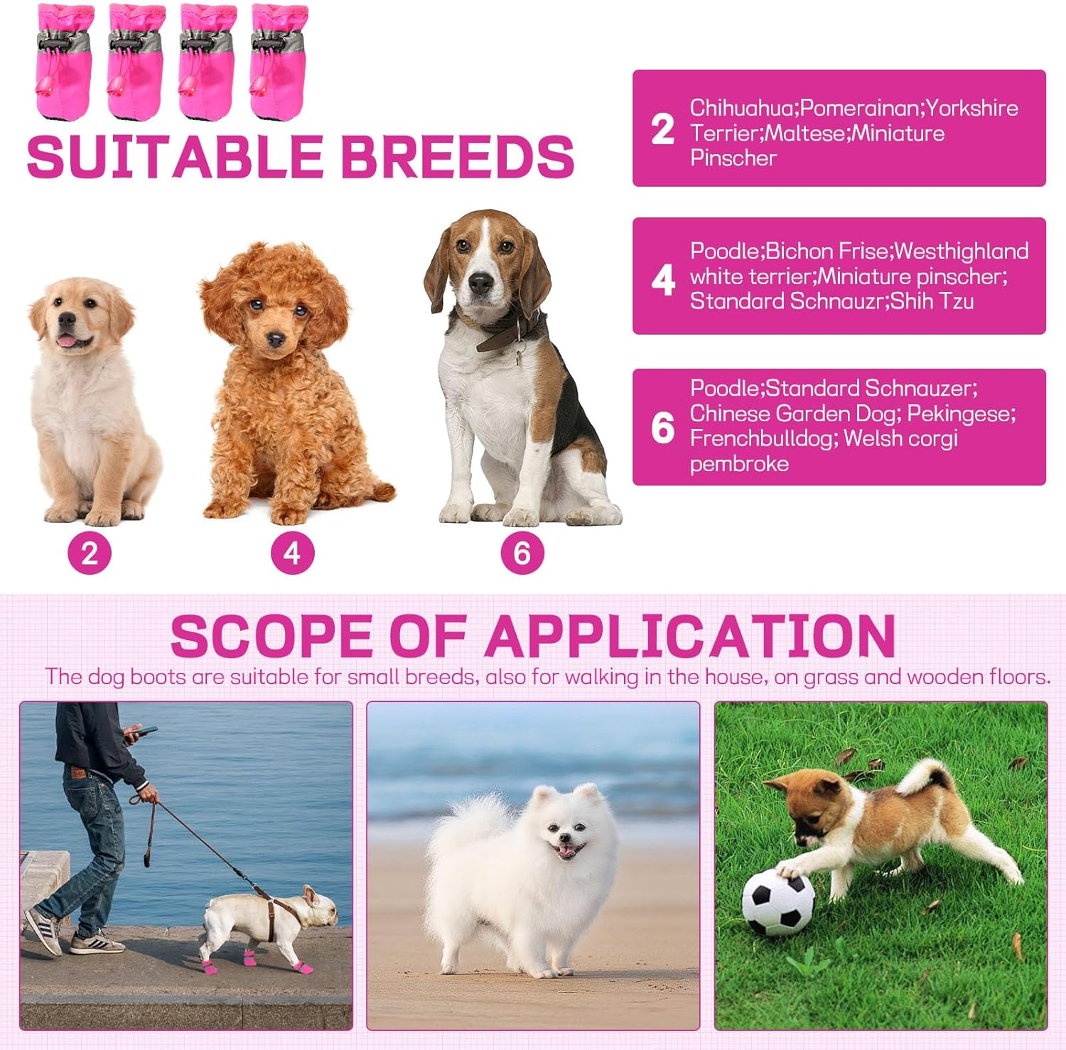 Shoes for Small Dogs, Dog Shoes for Hot Pavement with Reflective Straps, Waterproof Dog Boots for Small Dogs (Pink, S) image number 5