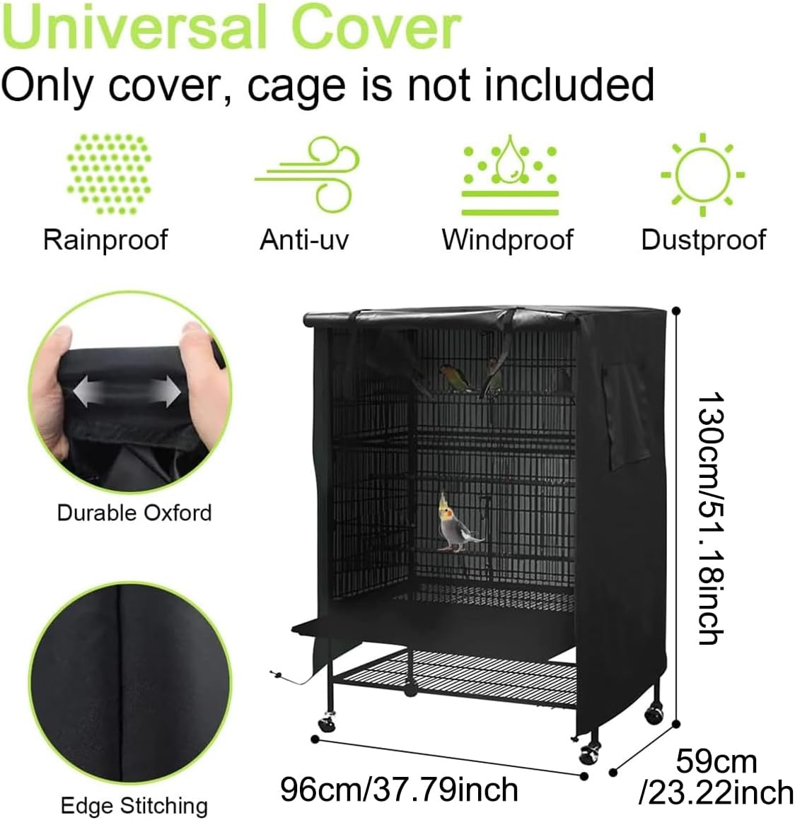 AIMALL Outdoor Bird Cage Cover, Waterproof and UV Resistant, Durable 210D Oxford Cloth, Sun and Rain Protective Shield, 51.18 X 37.79 X 23.22 Inches, Plaid/Black