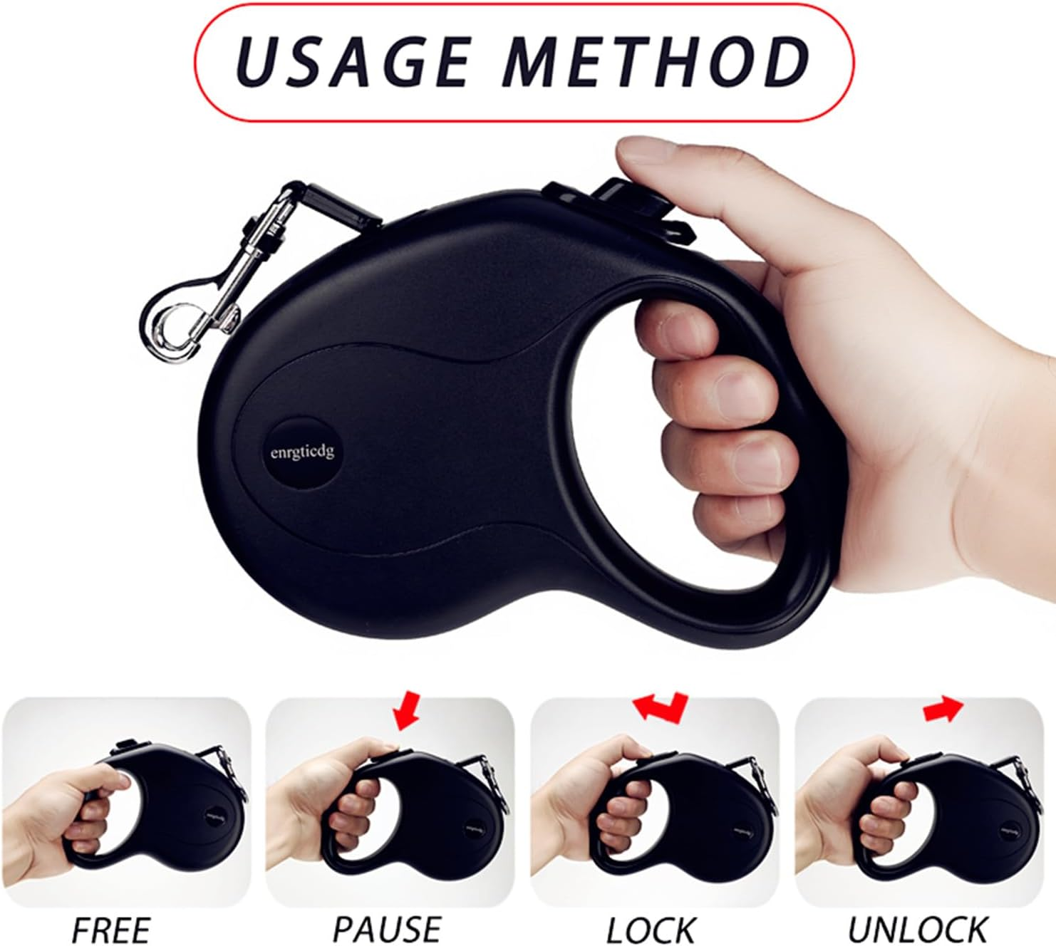 16Ft Retractable Dog Leash,Light Weight Leash for Small to Medium Dogs/Cats up to 50Lbs,Stainless Steel Spring Strong Nylon Tape, Tangle Free, One-Handed Brake.(Black) image number 5