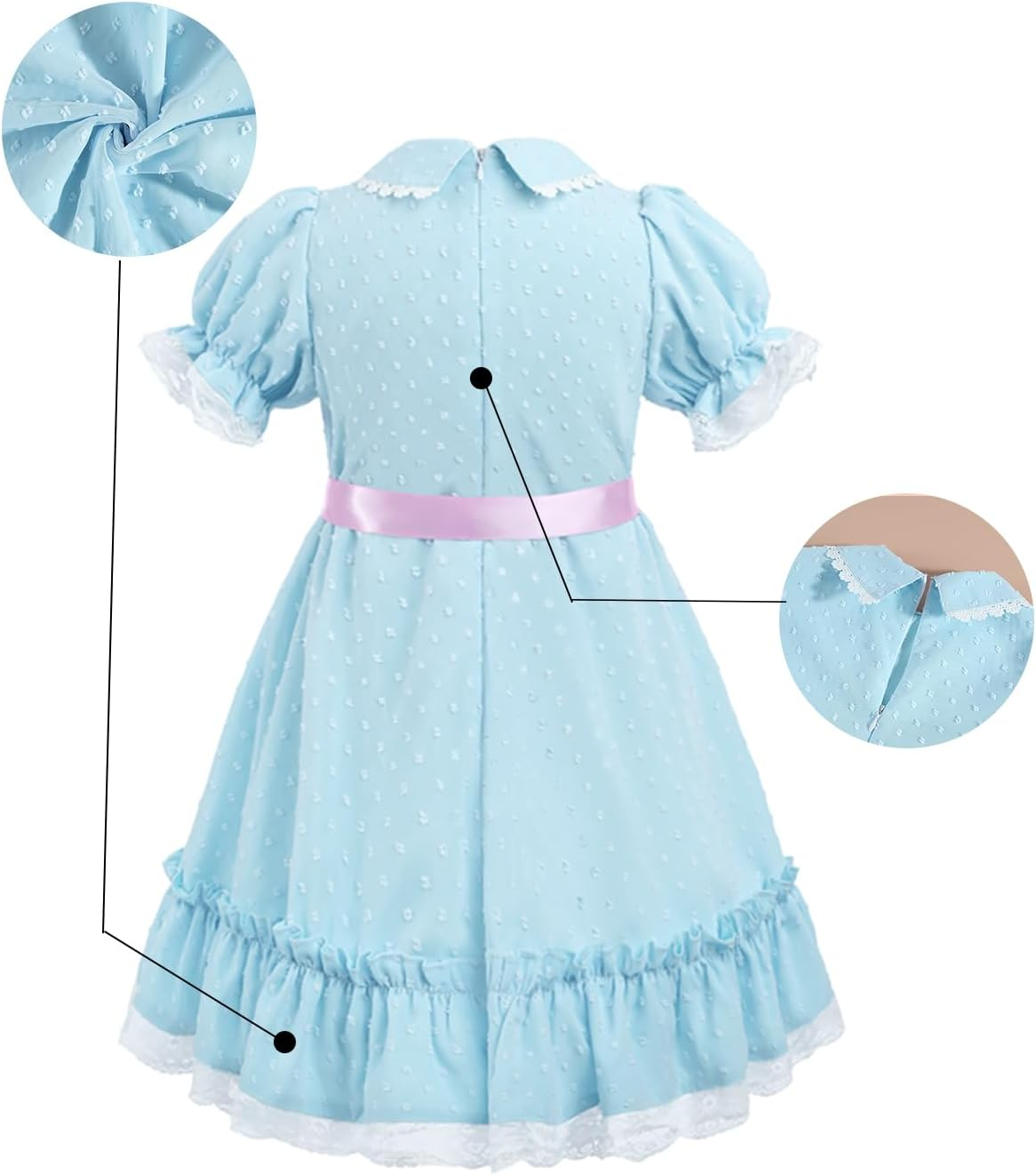CR ROLECOS Girls Blue Chiffon Dress Puff Sleeve Halloween Party Cosplay Costume image number 2