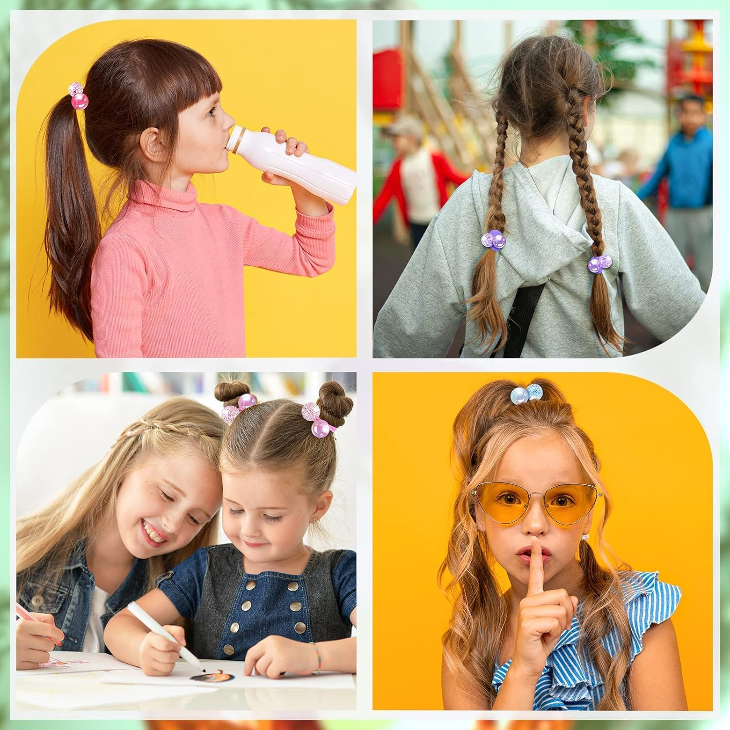 14Pcs Girl Double Balls Elastic Ponytail Holders, Large round Twin Bead Hair Ties, Bright Multicolored Bauble Hair Elastics for Toddler Kids, Value Pack for Stylish and Secure Hairstyles image number 1