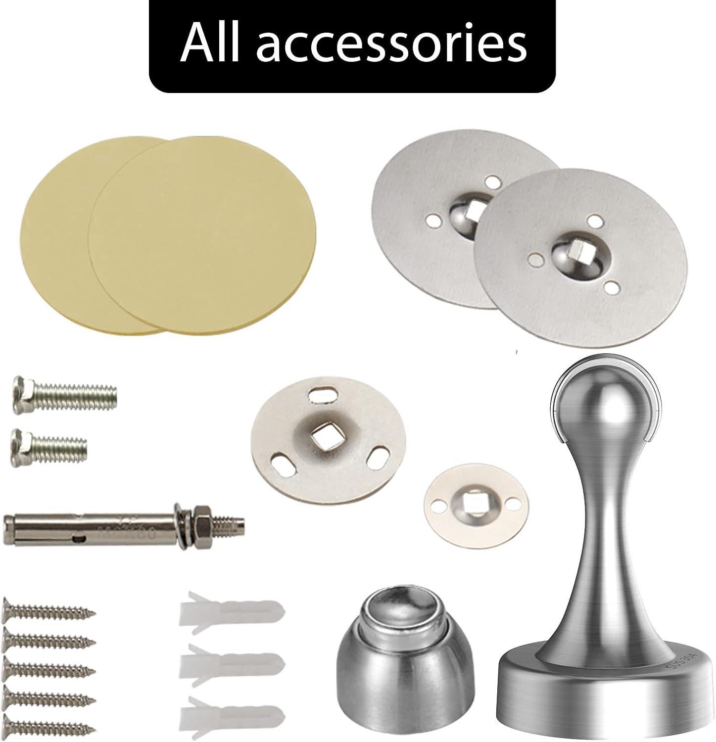 Door Stoppers, ASHGOOB 2-Pack Magnetic Door Stop Door Catch Door Closers - Stainless Steel(304) Door Stopper Wall Protector, Double-Sided Adhesive Tape No Drilling, Screws for Stronger Wall Mount image number 6