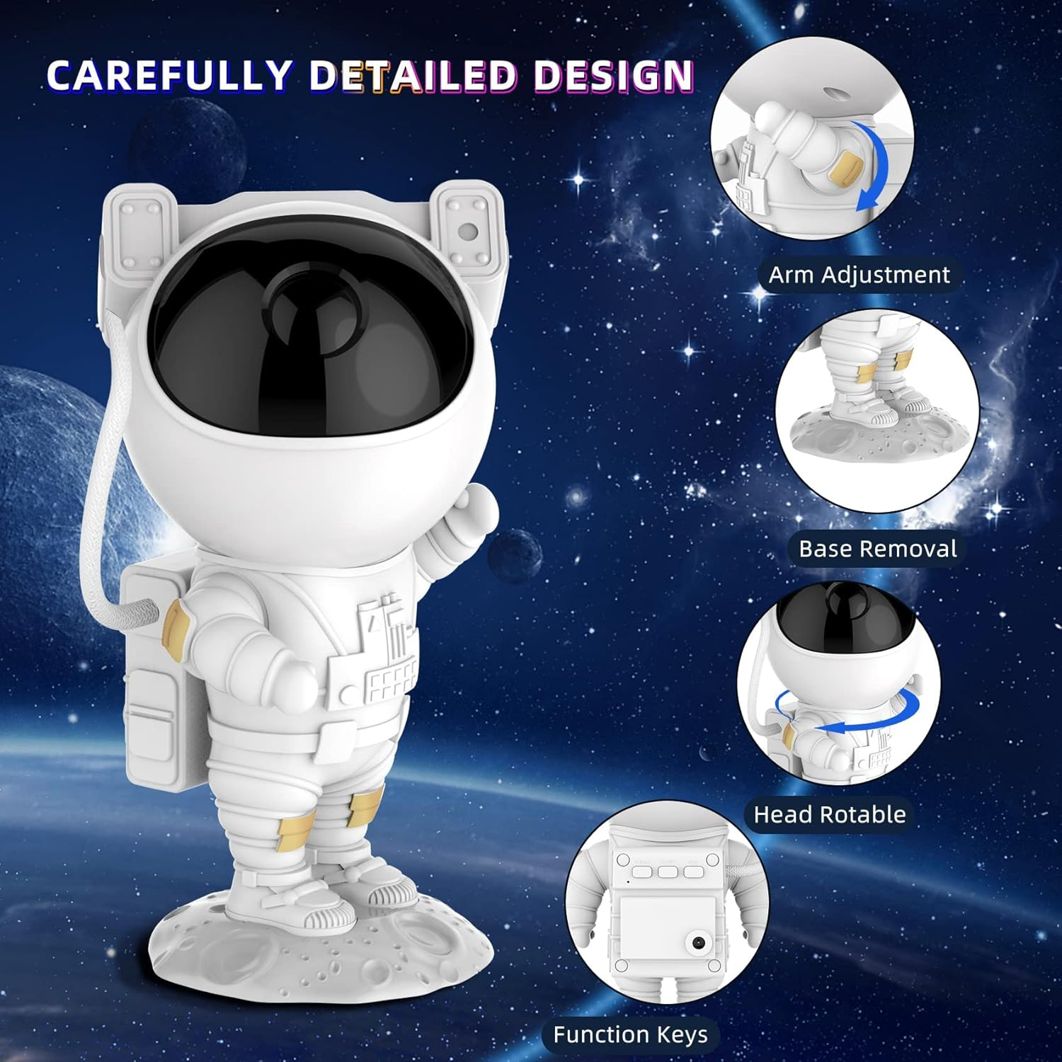 Mooyran Astronaut Galaxy Star Projector Night Light - Astronaut Space Projector LED Lamp with Timer and Remote, Starry Nebula Ceiling Projection, Aesthetic Room Decor for Gaming Room, Home Theater image number 3