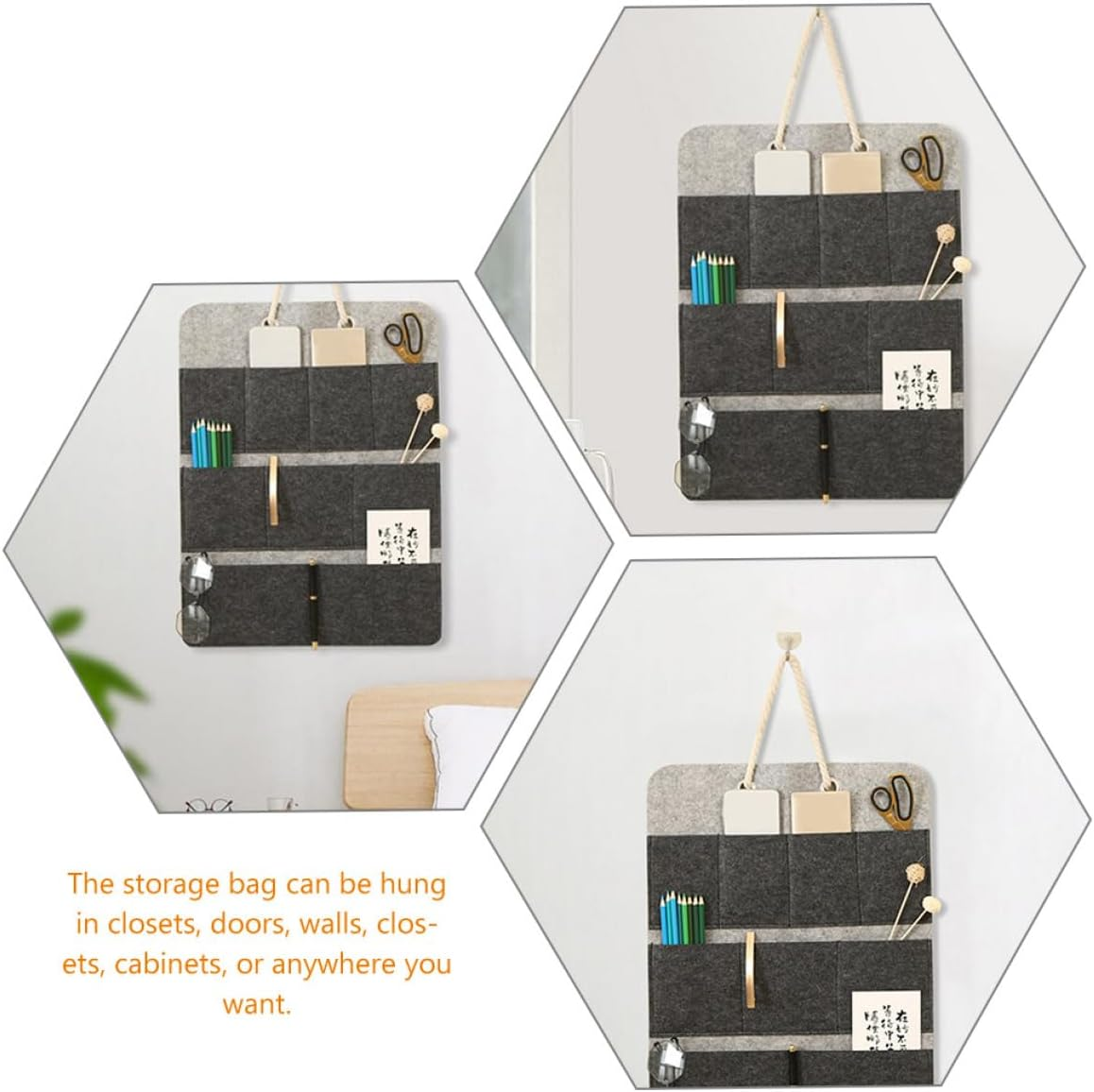 BESPORTBLE Multifunctional Hanging Organizer Bag with Multiple Pockets Portable Wall and Door Storage for Closet Bedroom Bathroom Easy Install Large Felt Holder for Phone Keys Remote Control image number 4
